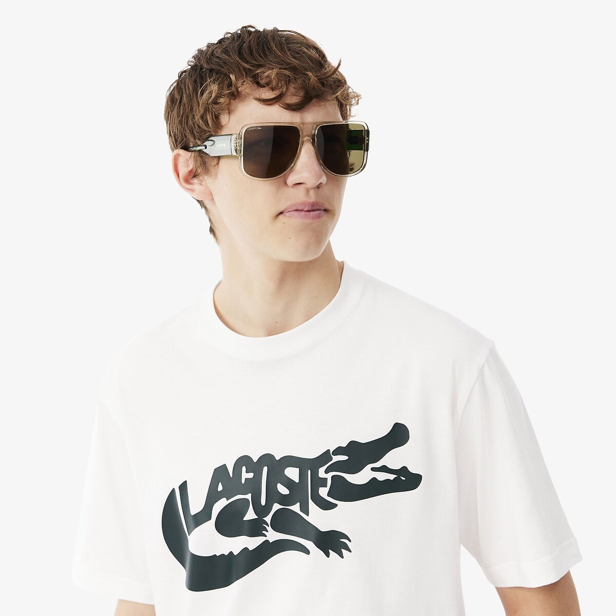 T-shirt em jersey estampada branco, LACOSTE
