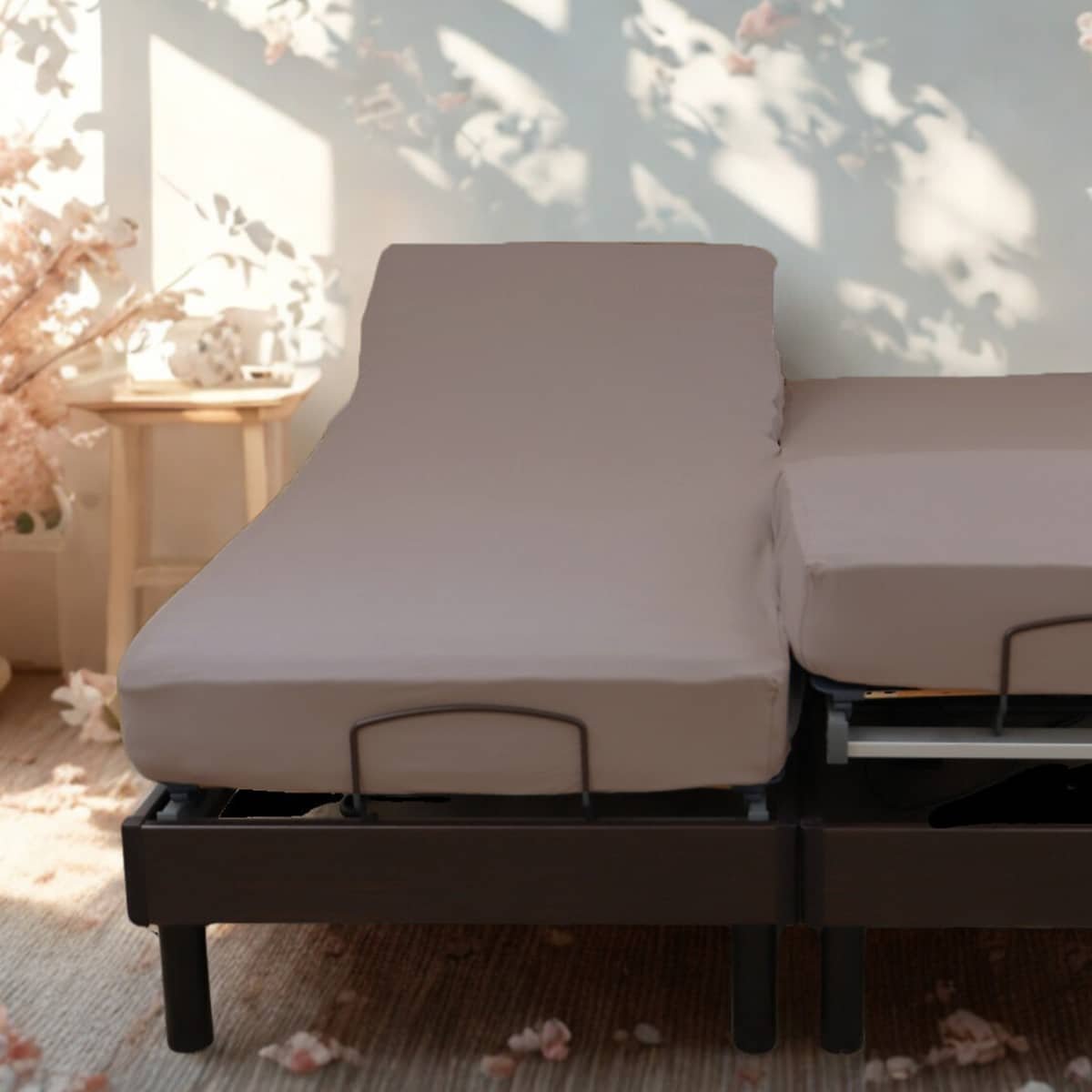 Drap housse coton 120 fils jersey extensible lit éléctrique PAPILLON taupe, LINANDELLE
