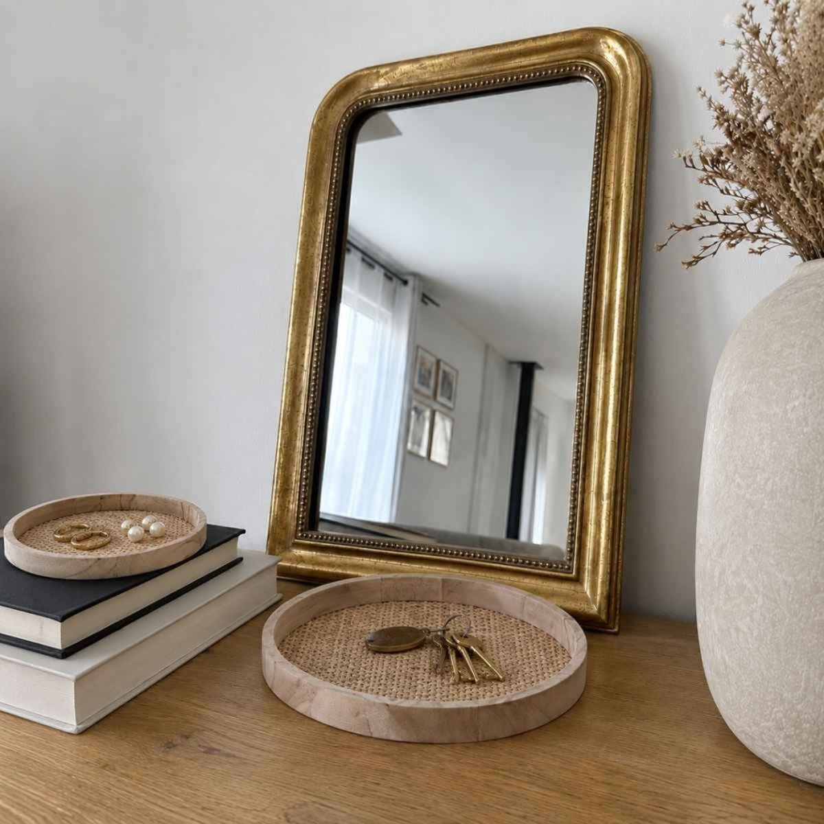 Set de 2 plateaux ronds en cannage naturel, ORNAMI
