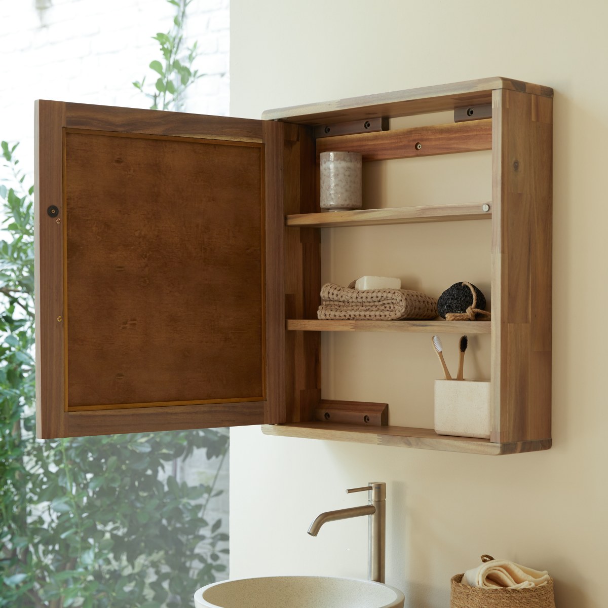 Meuble de rangement salle de bain en Acacia massif, LILA naturel, TIKAMOON