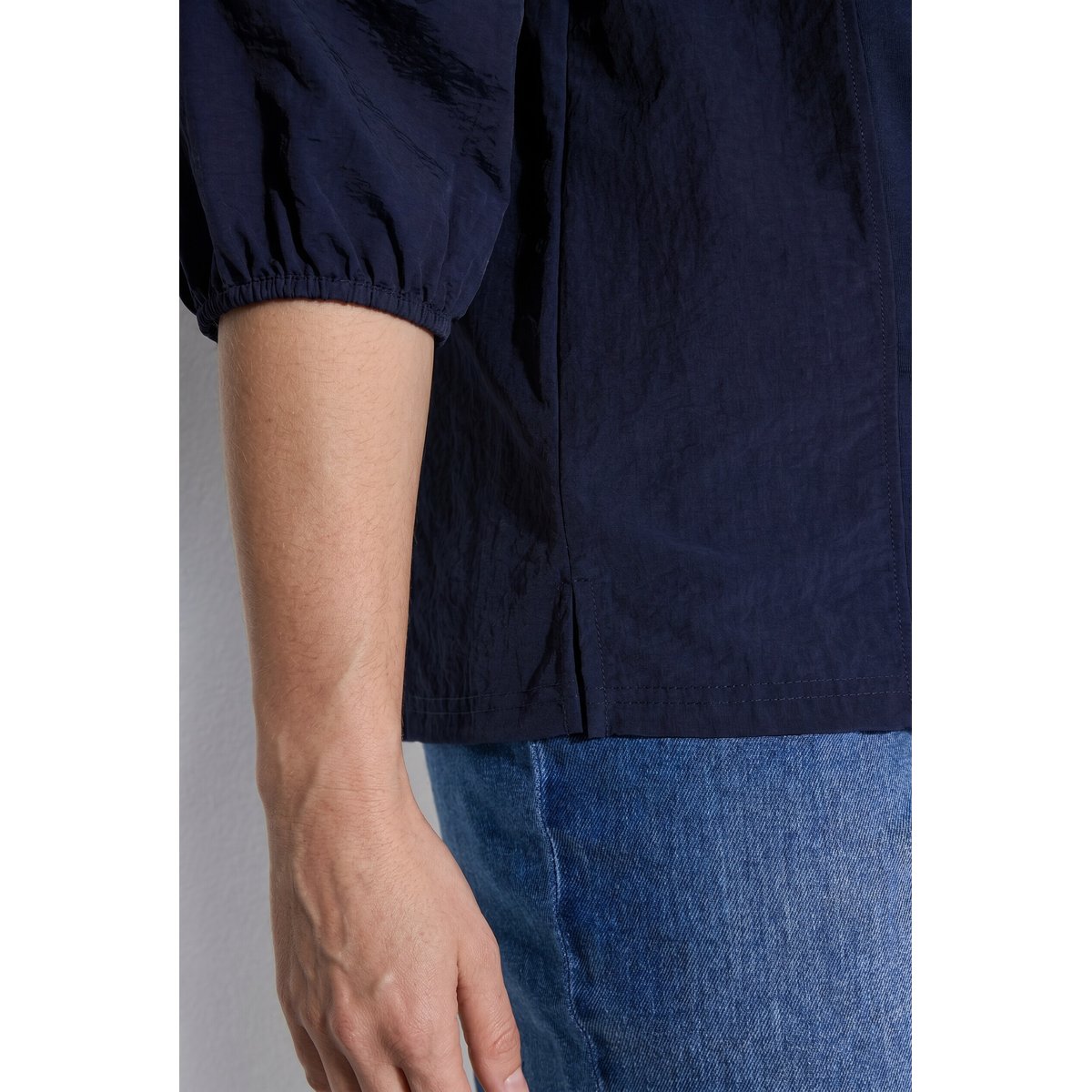 T-shirt en coton bio, plis fantaisie marine, ULLA POPKEN