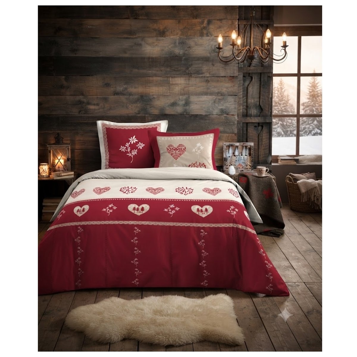 Housse de couette + taie Coeur de montagne mondane rouge, EDEN