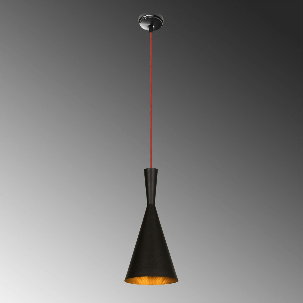 Lampe de chevet suspendue noire mat câble rouge, forme cône SILE noir, PIER IMPORT