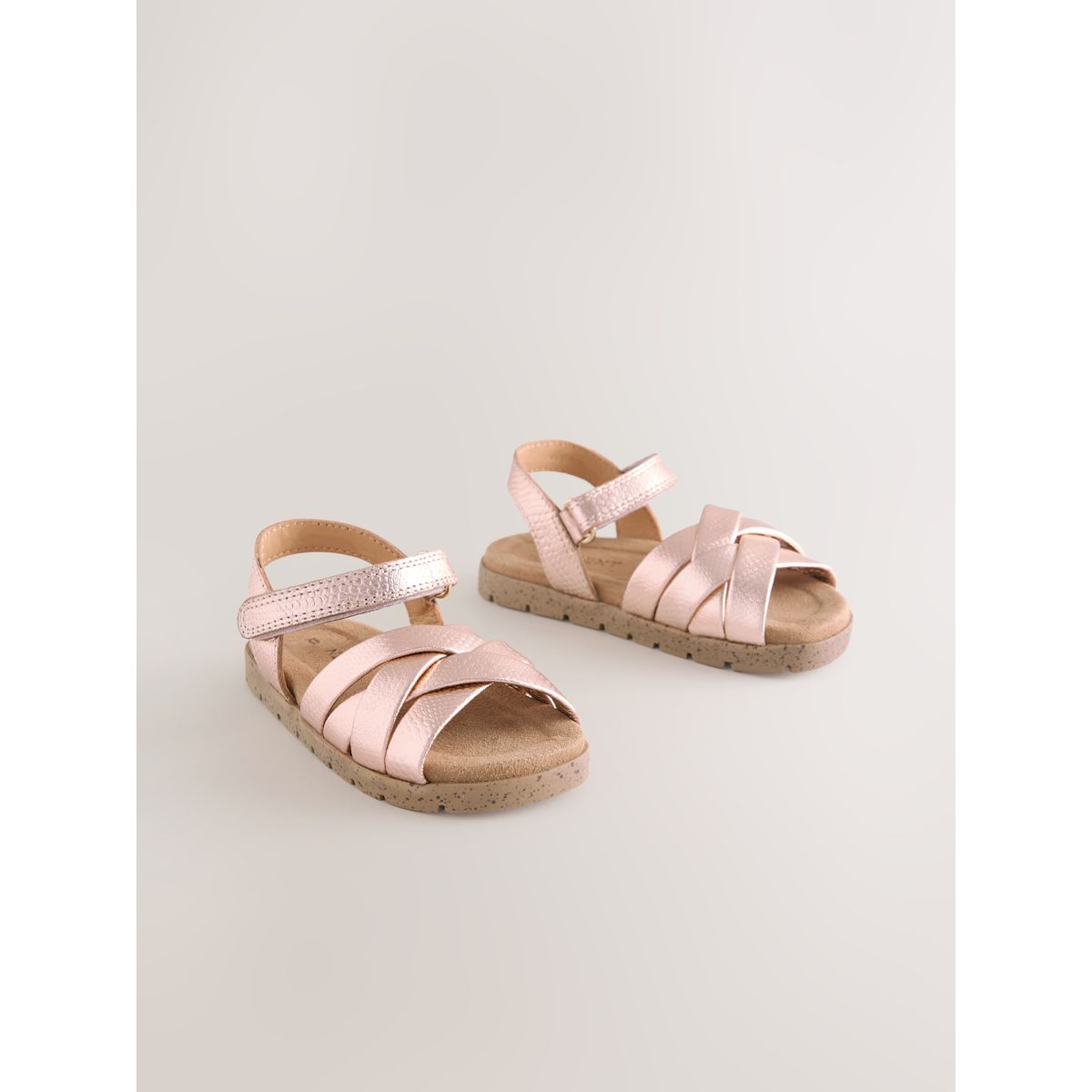 Sandales tissées en cuir avec scratch or rose, NEXT