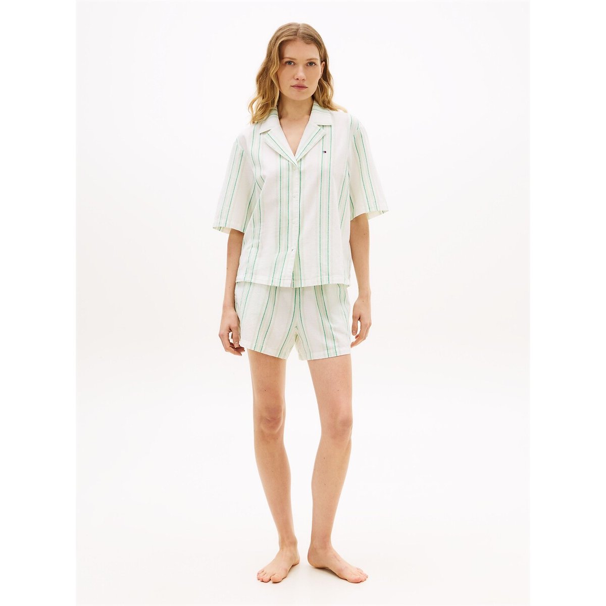 Pyjashort à rayures TH Essentials Sleep rayé blanc/vert, TOMMY HILFIGER