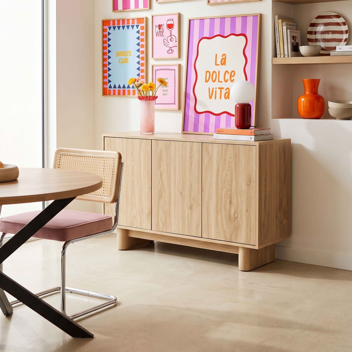 Buffet scandinave effet bois 3 portes 120 cm, BOWY bois clair, OVIALA