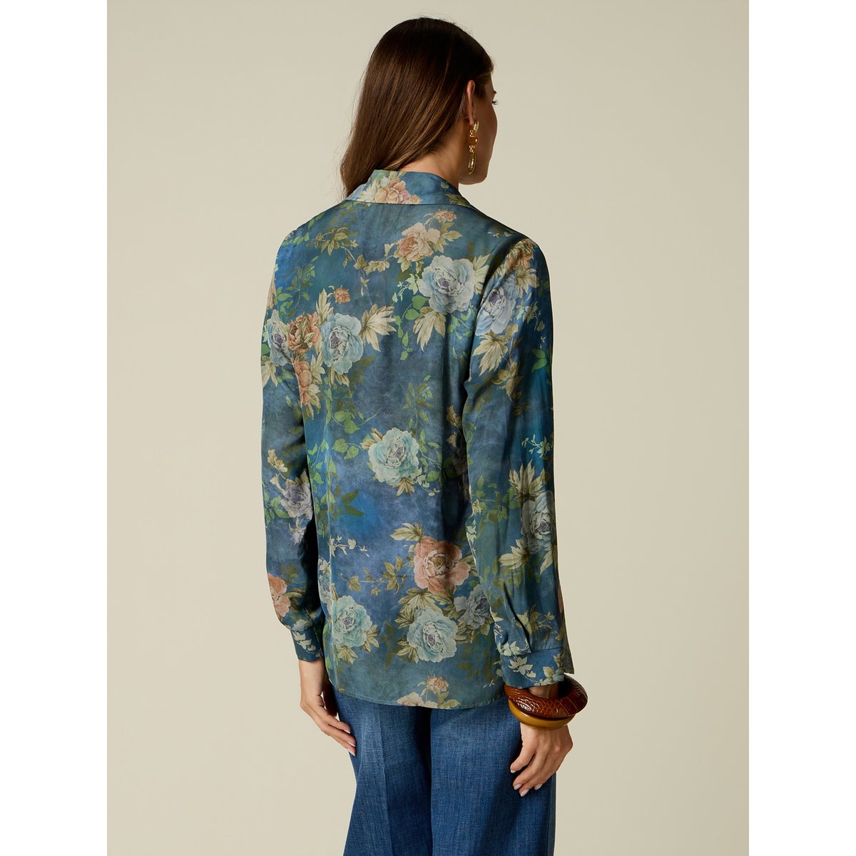 Blouse fantaisie à volants bleu, OLTRE