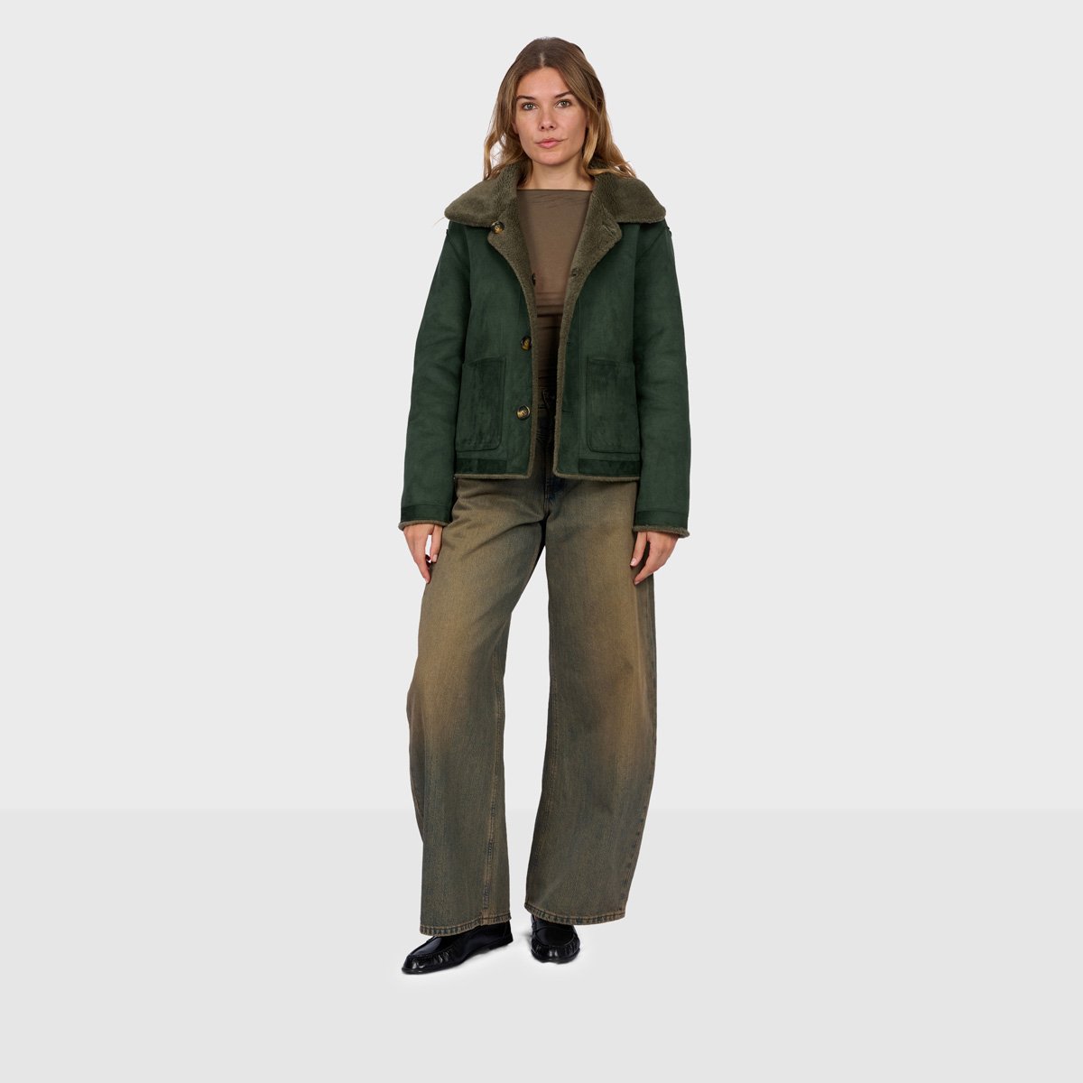 Veste à col chemise réversible VIRGINIA vert olive foncé, OAKWOOD