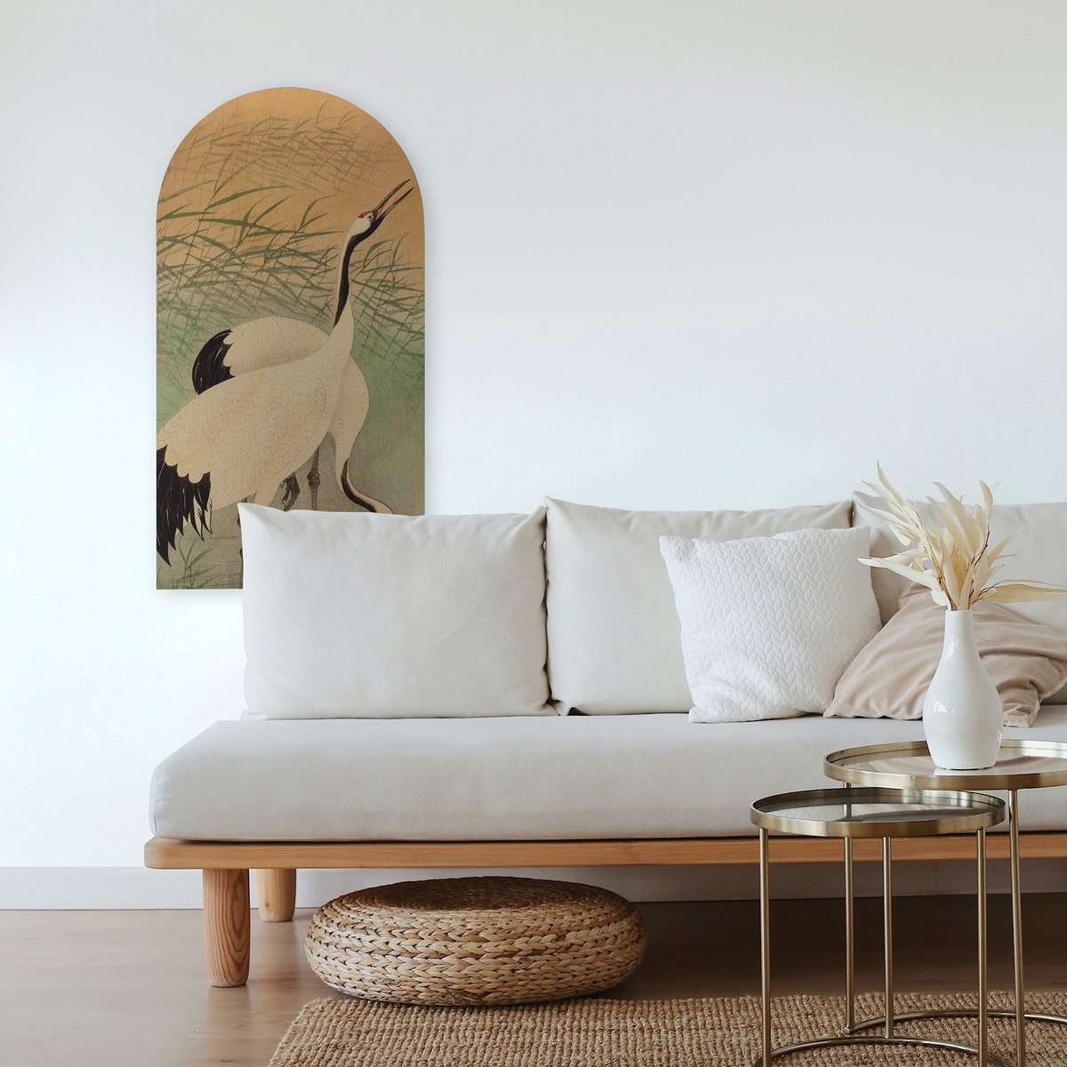 Toile Arche Pause du matin au bord du lac camaïeu de vert d'eau, abricot et beige, ART FOR THE HOME
