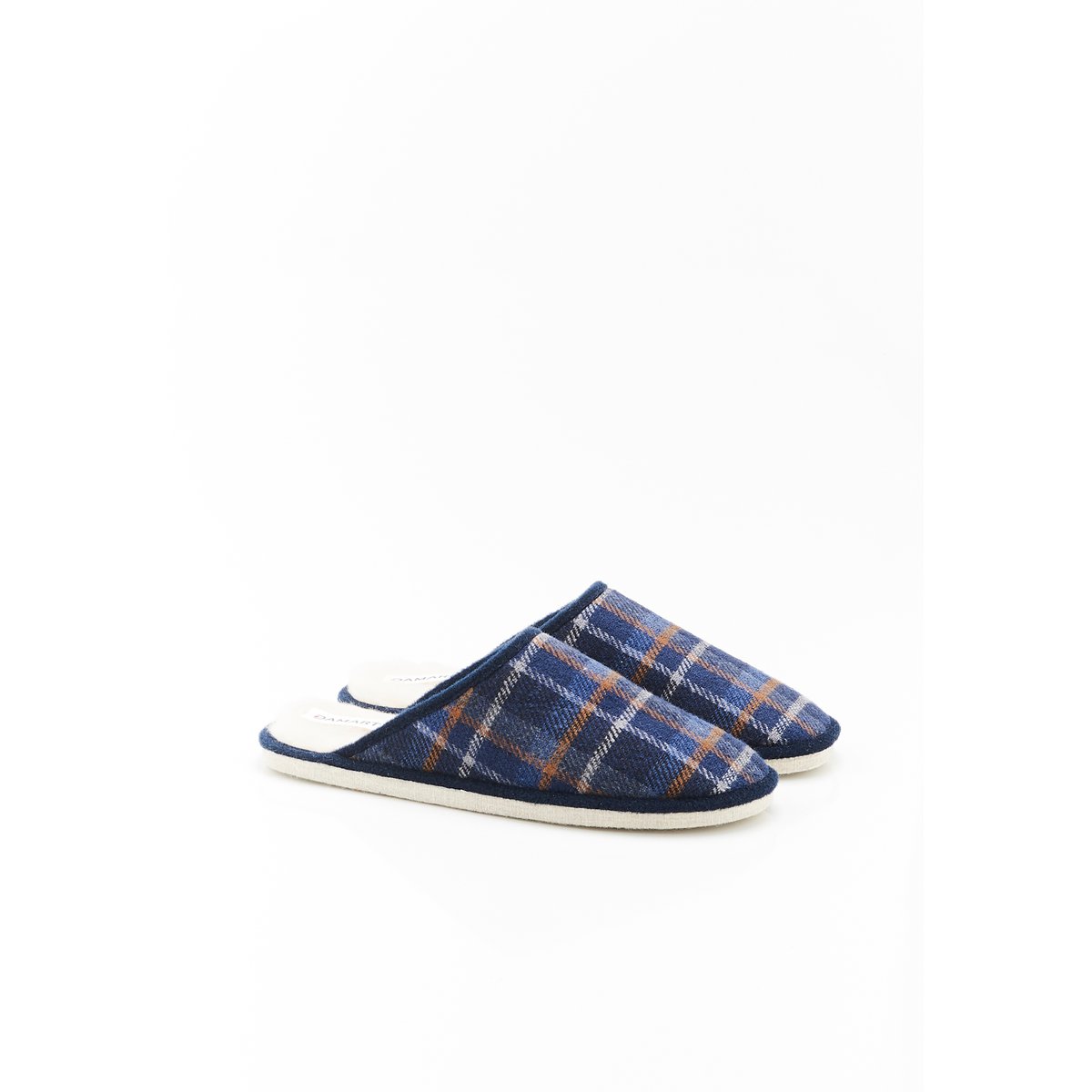 Chaussons Thermolactyl semelle laine bleu carreaux marine, DAMART