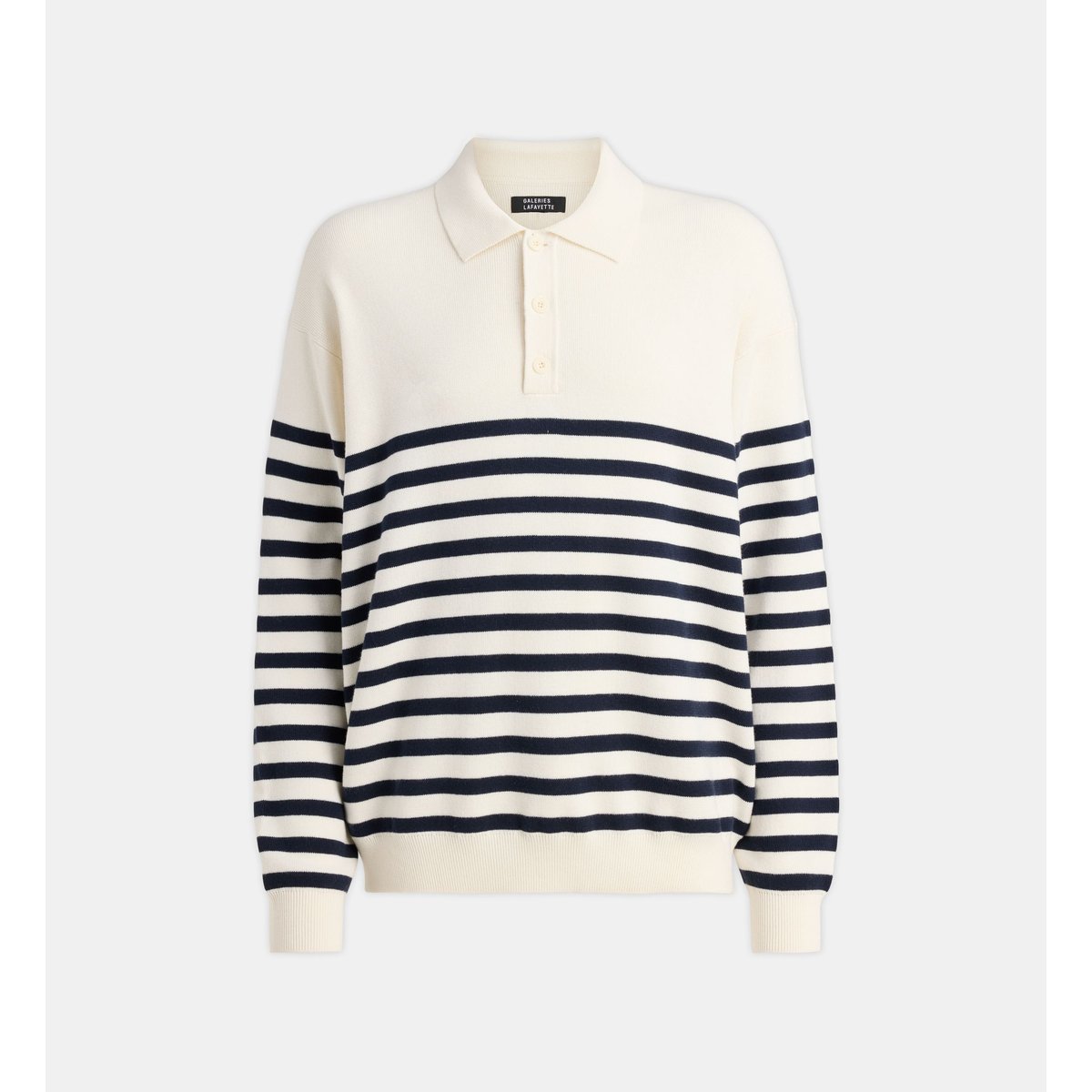 Pull polo tolarin marinière coton mélangé écru et bleu, GALERIES LAFAYETTE