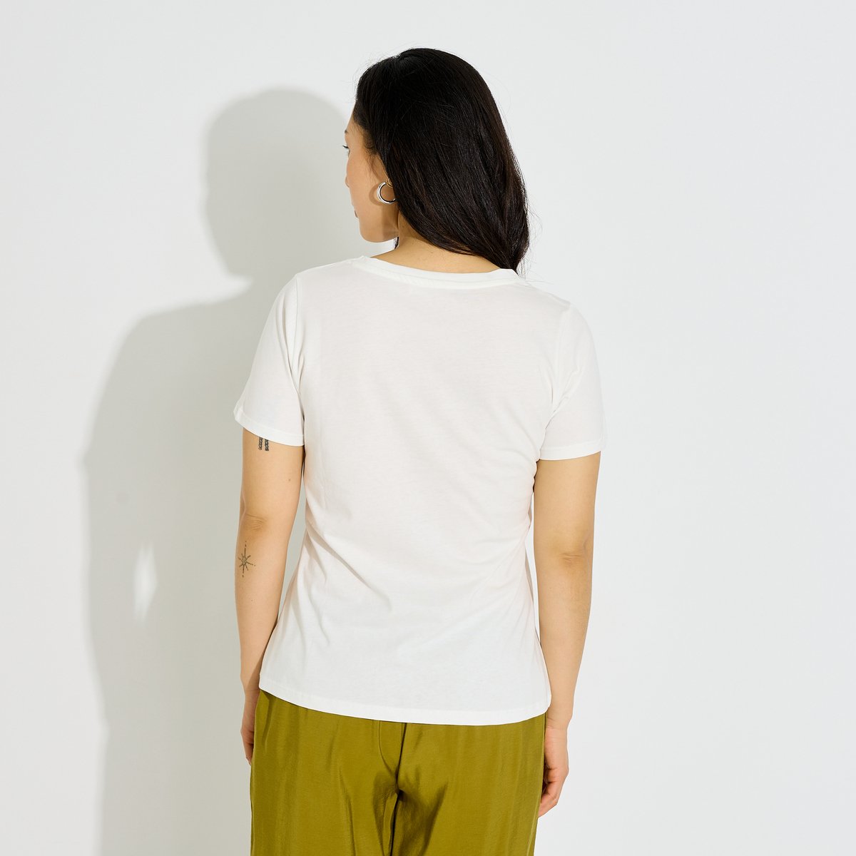 T-shirt col rond broderie palmier blanc cassé blanc, GRAIN DE MALICE