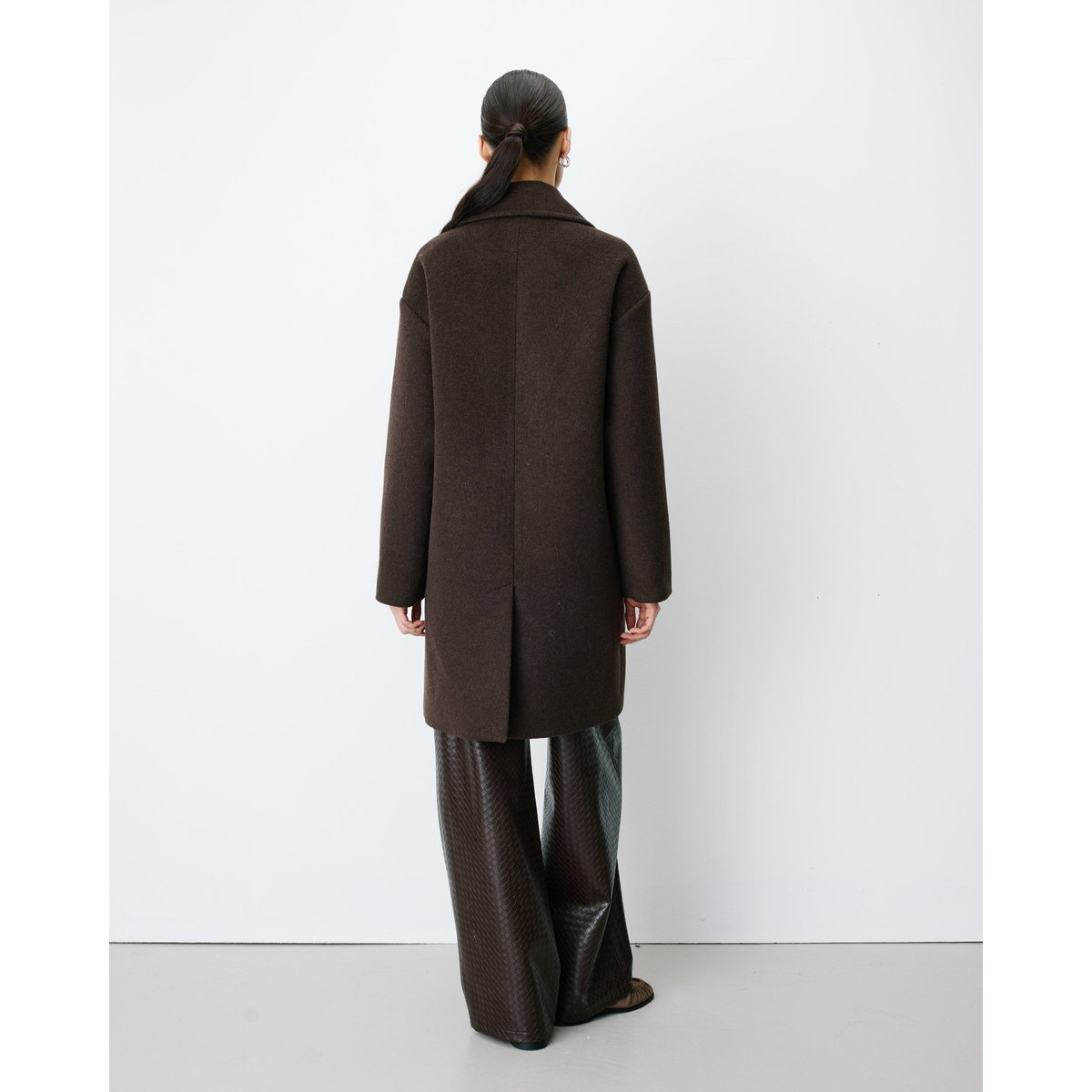 Manteau long croisé en laine mélangée grege Alois chocolat, GRACE & MILA