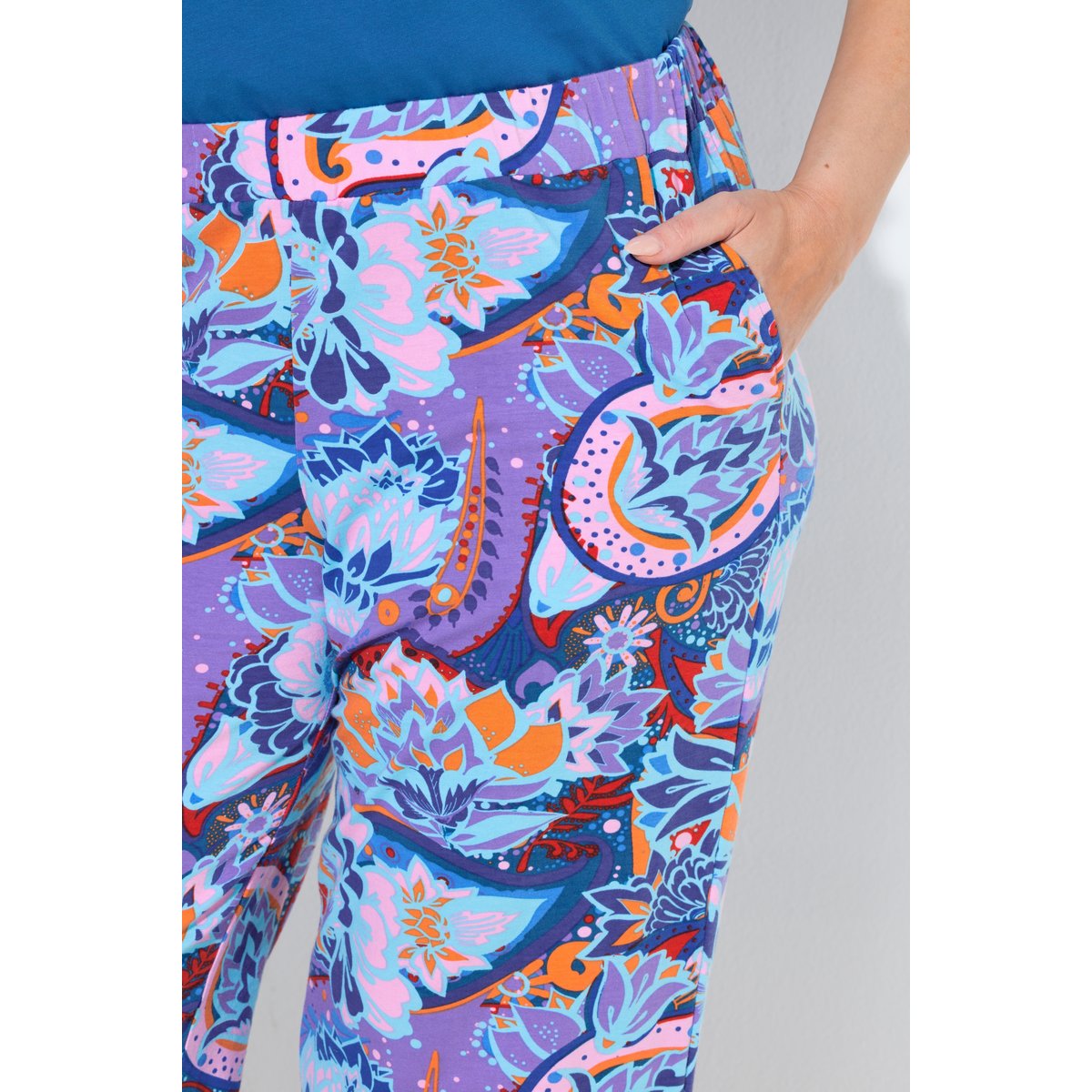 Pantalon 7/8 en jersey, imprimé violet, ULLA POPKEN