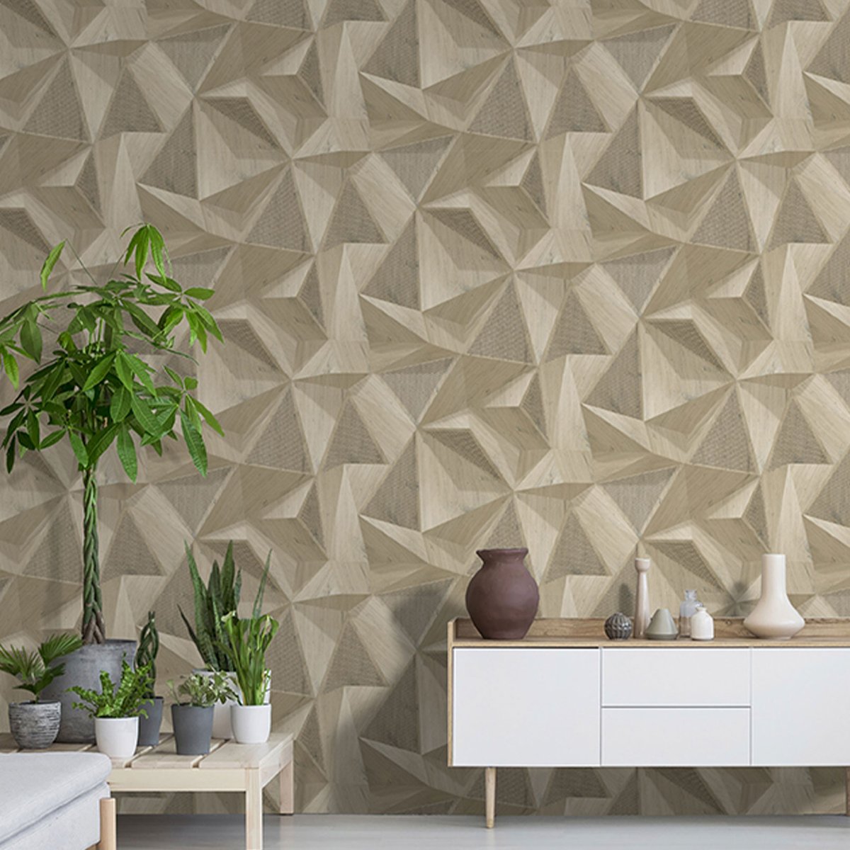 Papier peint imitation bois 3d marron, HEXOA