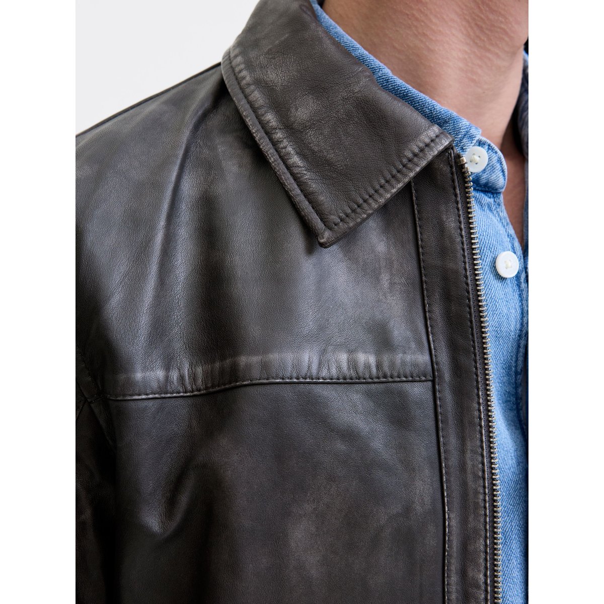 Veste En Cuir anthracite, JACK & JONES