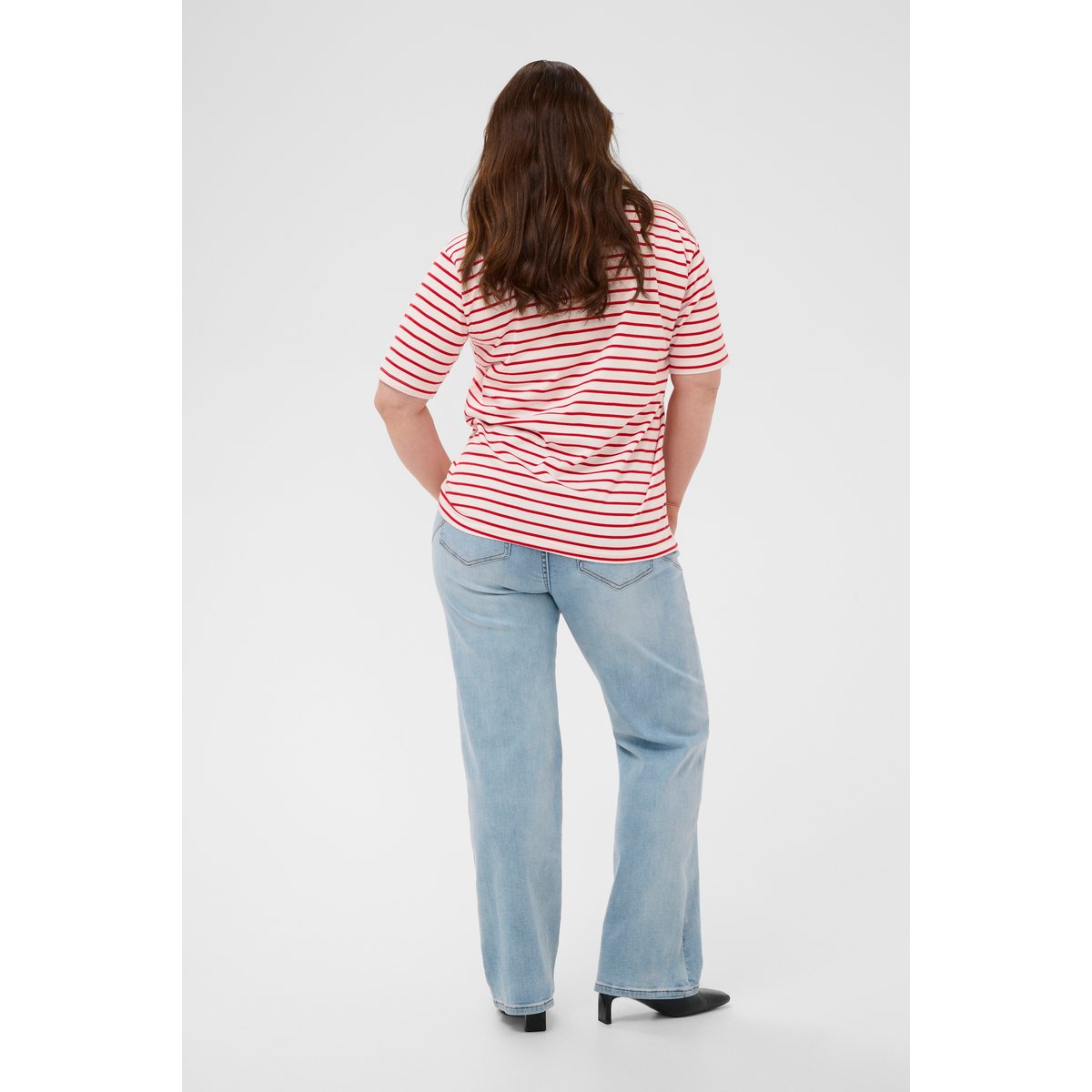 T-shirt à manches courtes blanc chalk w. red stripes, KAFFE CURVE