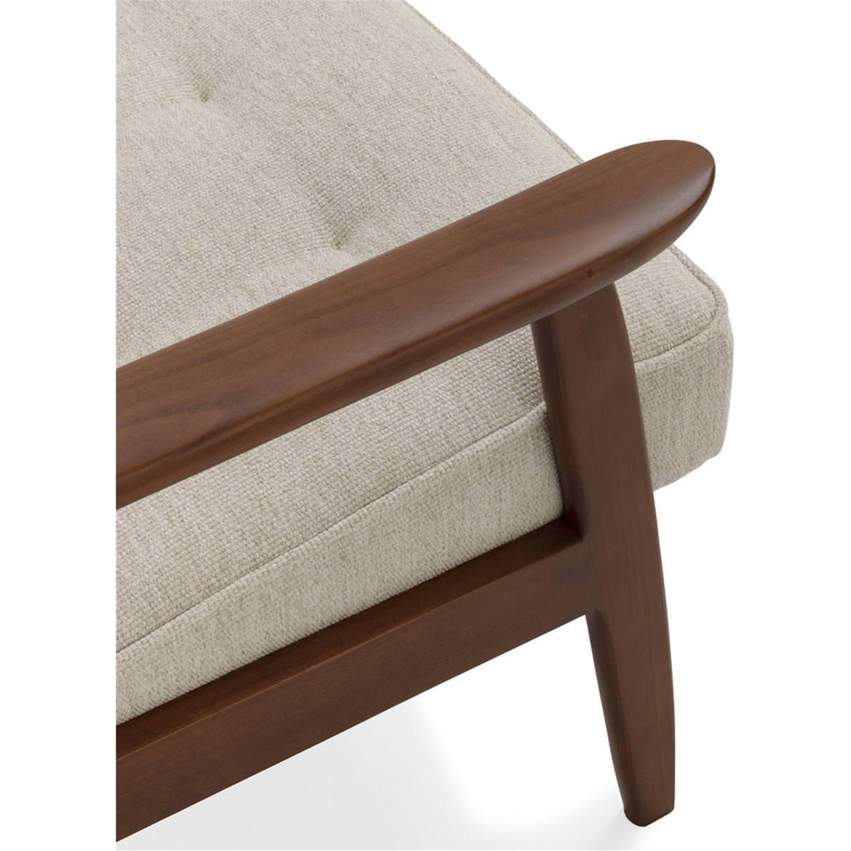 Fauteuil rétro en bois de hêtre et tissu noyer et beige, RECOLLECTION