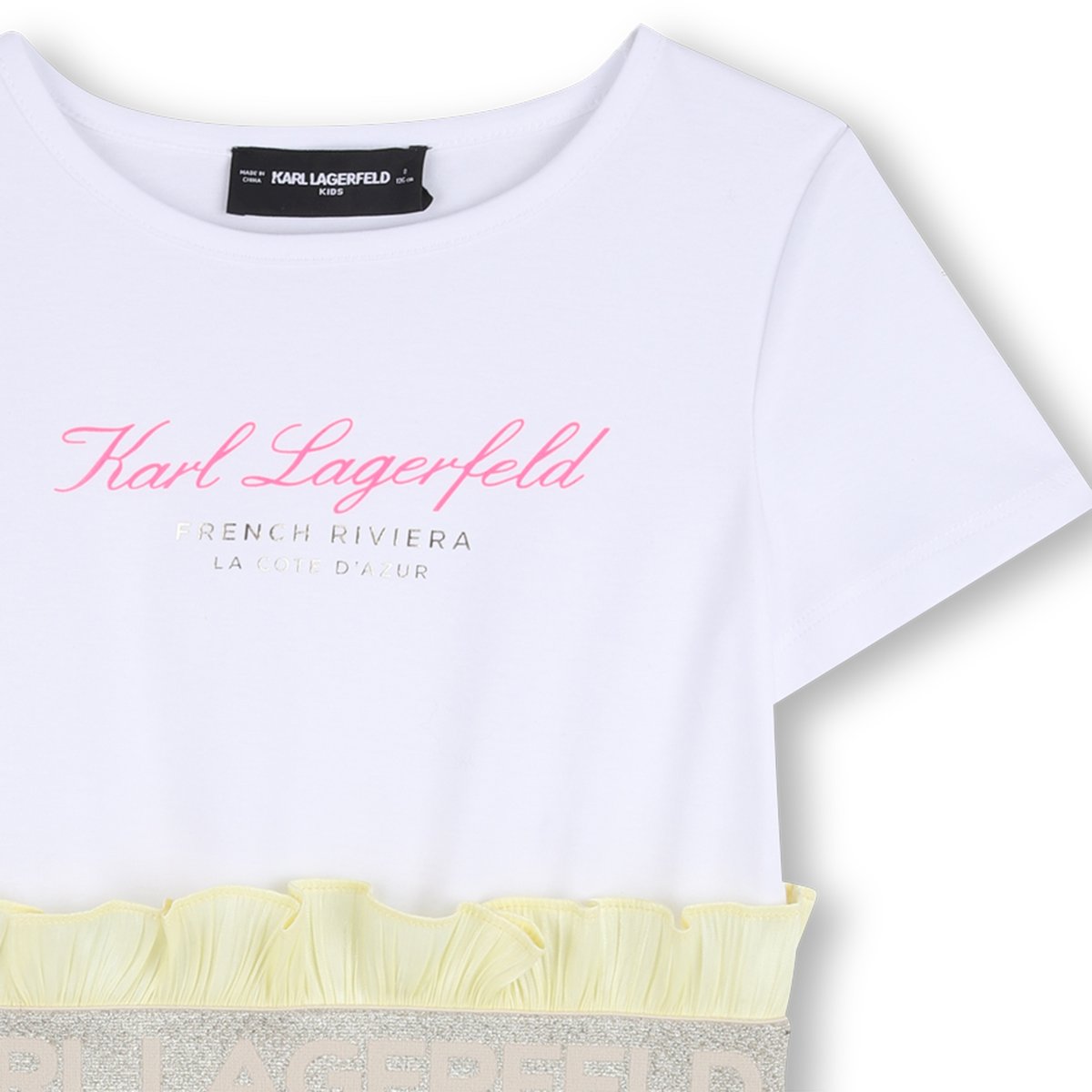 Robe manches courtes bi-matiere jaune blanc, KARL LAGERFELD KIDS
