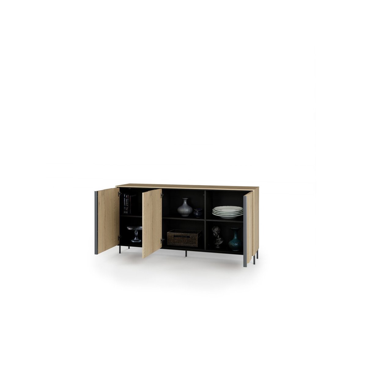 Buffet en panneaux de particules 3 portes 167 cm, TILIA chêne et noir, BOBOCHIC