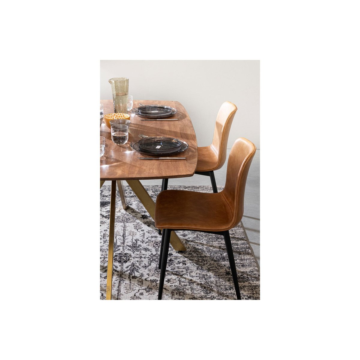 Table de salle à manger en manguier et pied laqué laiton L150 - RINGO bois foncé, HELLIN, DEPUIS 1862