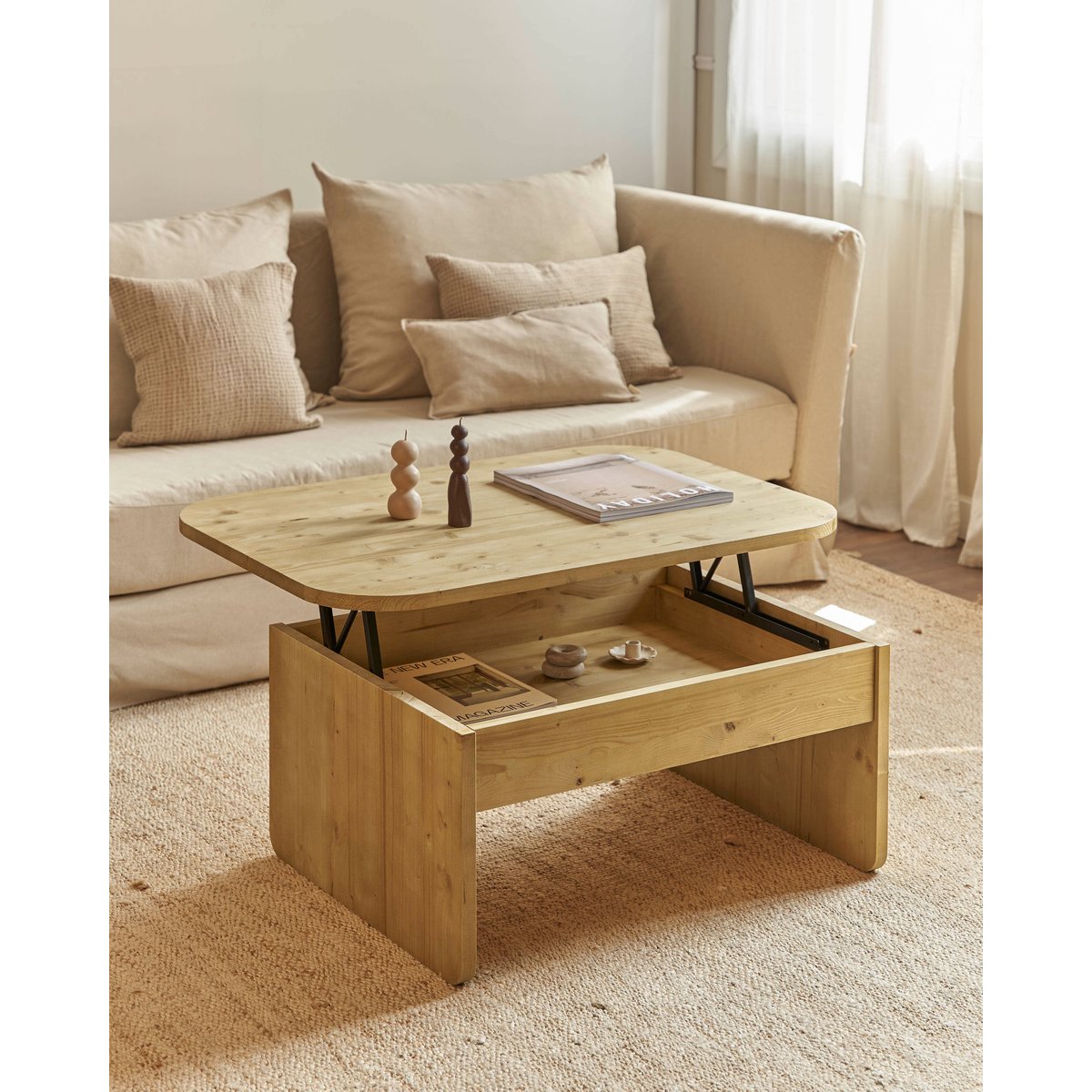 Table basse relevable en sapin beige - PALMIRA olivier, HANNUN