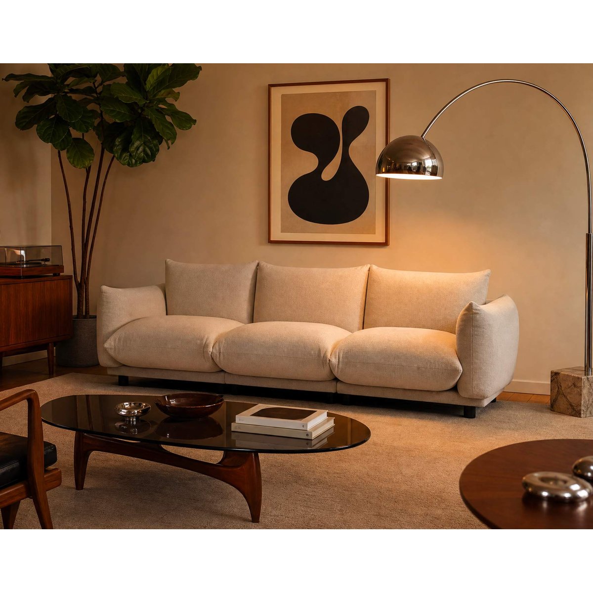 Canapé modulable en velours texturé, JEANNE beige, BEST MOBILIER
