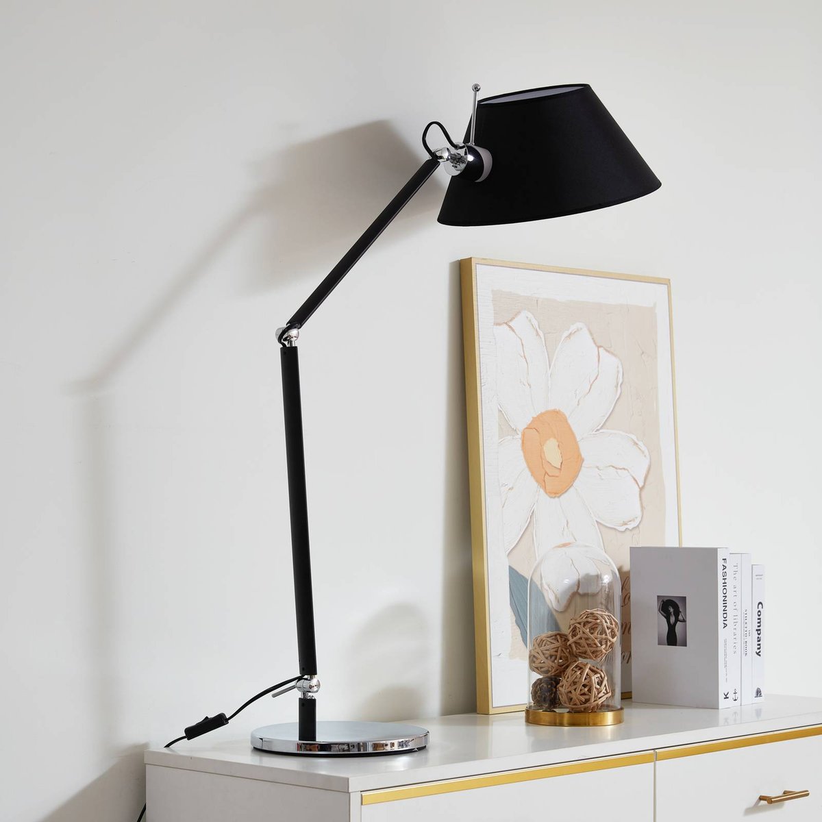 Lampe à poser en métal, Dansari noir, chrome, blanc, LUCANDE