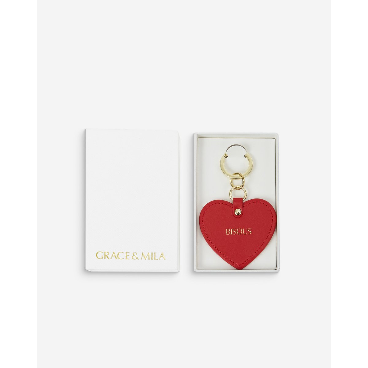 Porte-clés cœur en cuir cherry Aria rouge, GRACE & MILA
