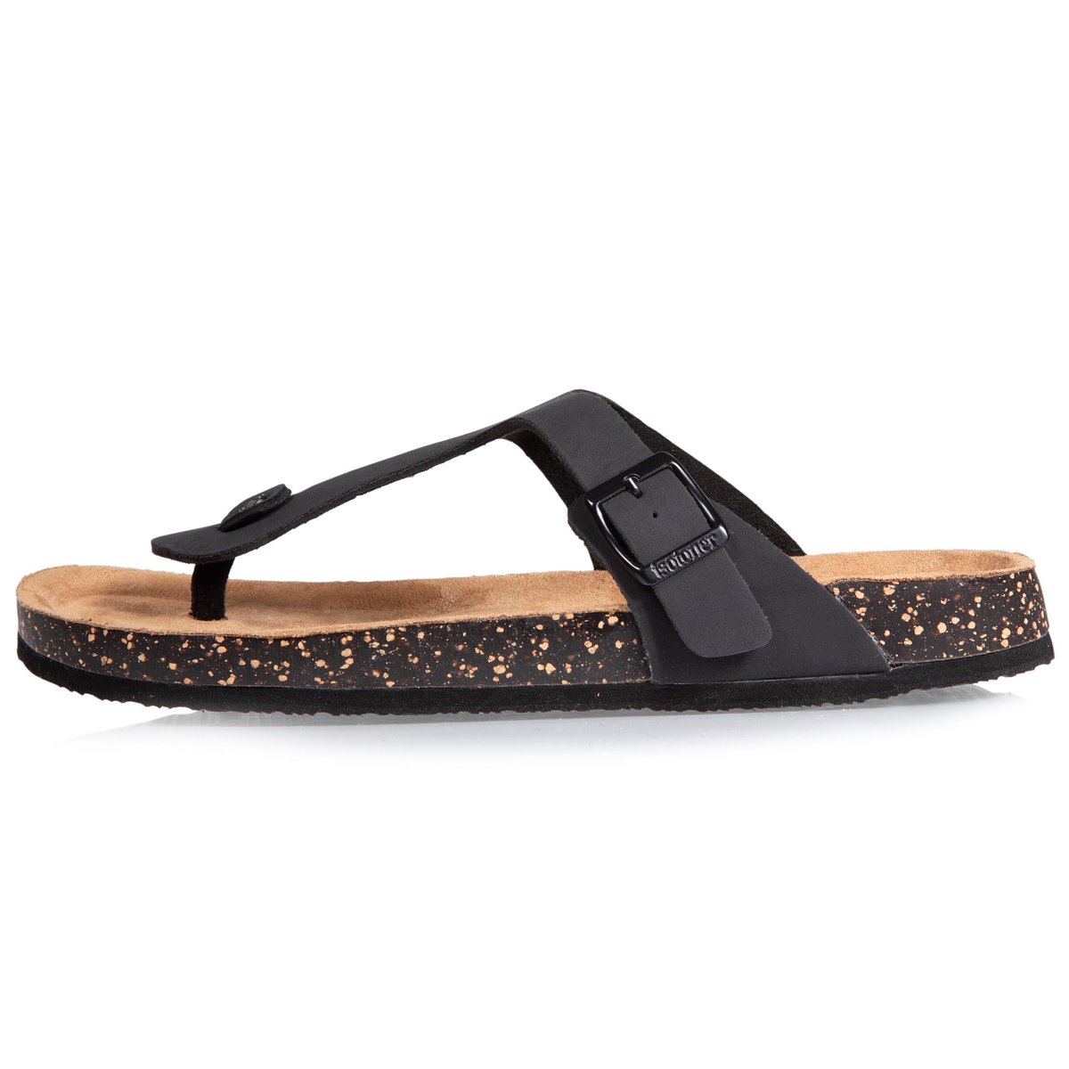 Sandales à simple bride tong, semelle intérieur patch talon ultra confortables noir, ISOTONER