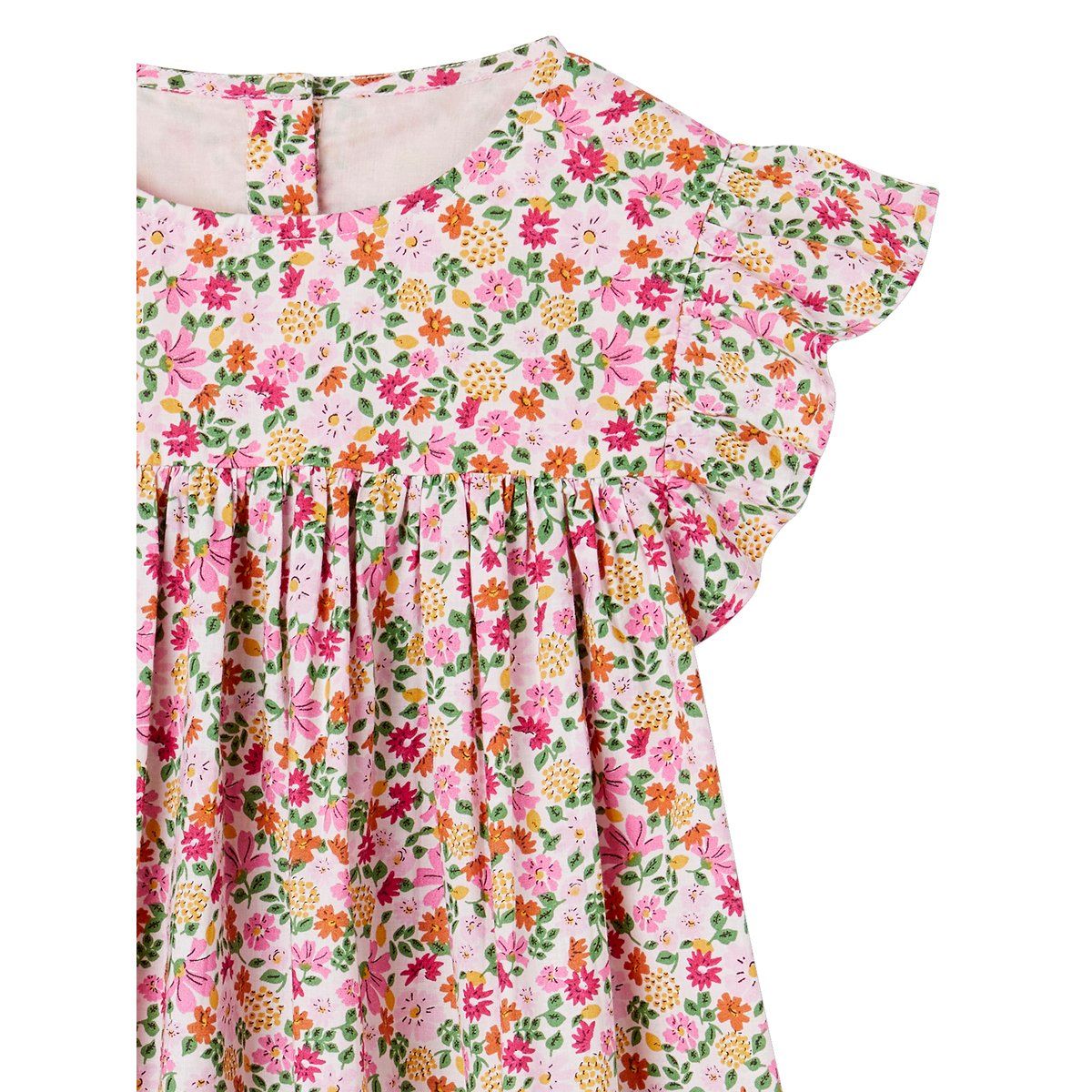 Robe imprimée manches à volants rose pâle, VERTBAUDET