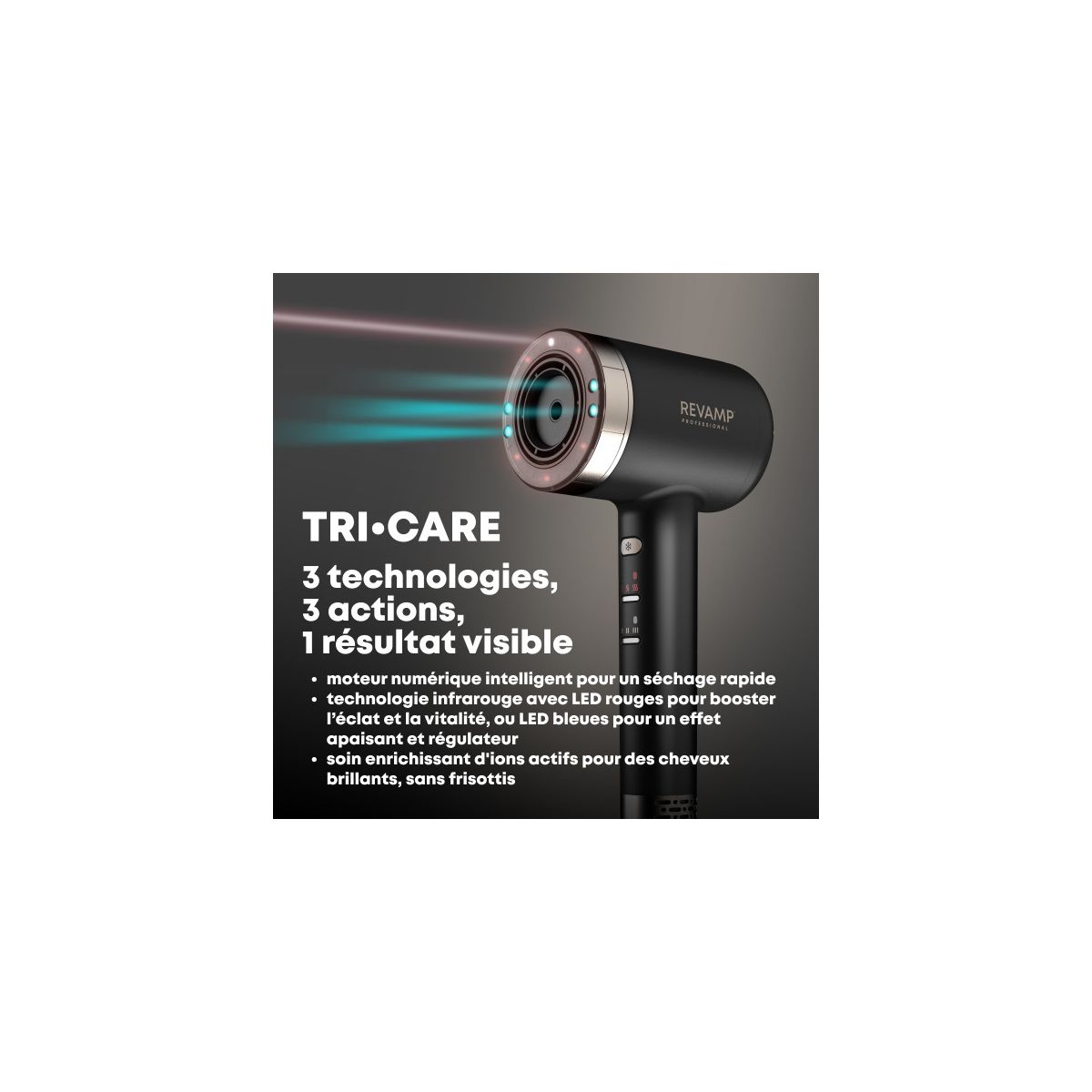 Sèche cheveux professionnel Infrarouge Tri-Care DR-7250-EU noir, REVAMP