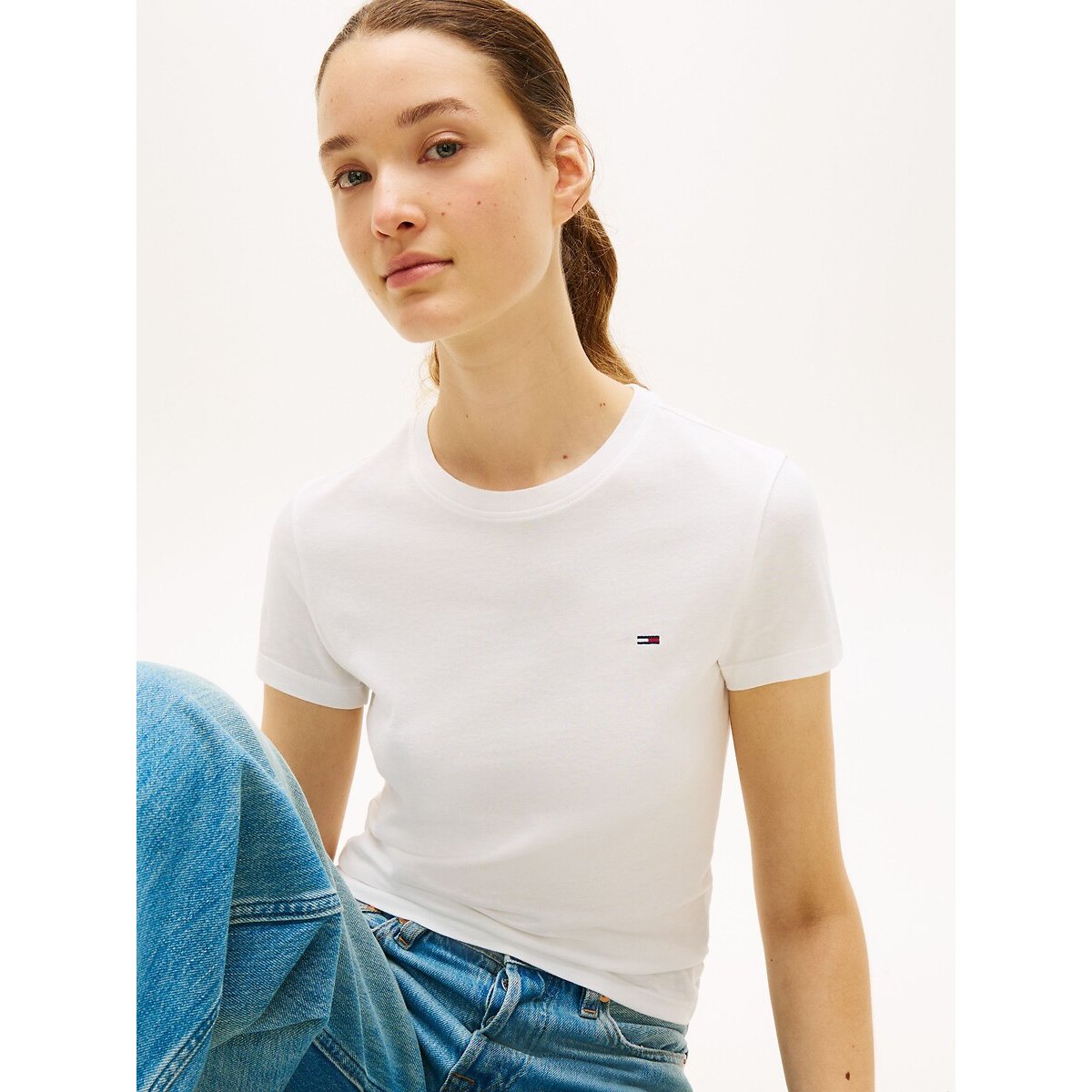 Crew Neck T-Shirt with Short Sleeves ecru , TOMMY JEANS