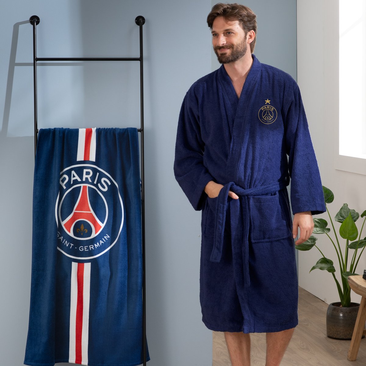 Peignoir adulte 100% coton, Paris Saint Germain EUROPE bleu, PSG