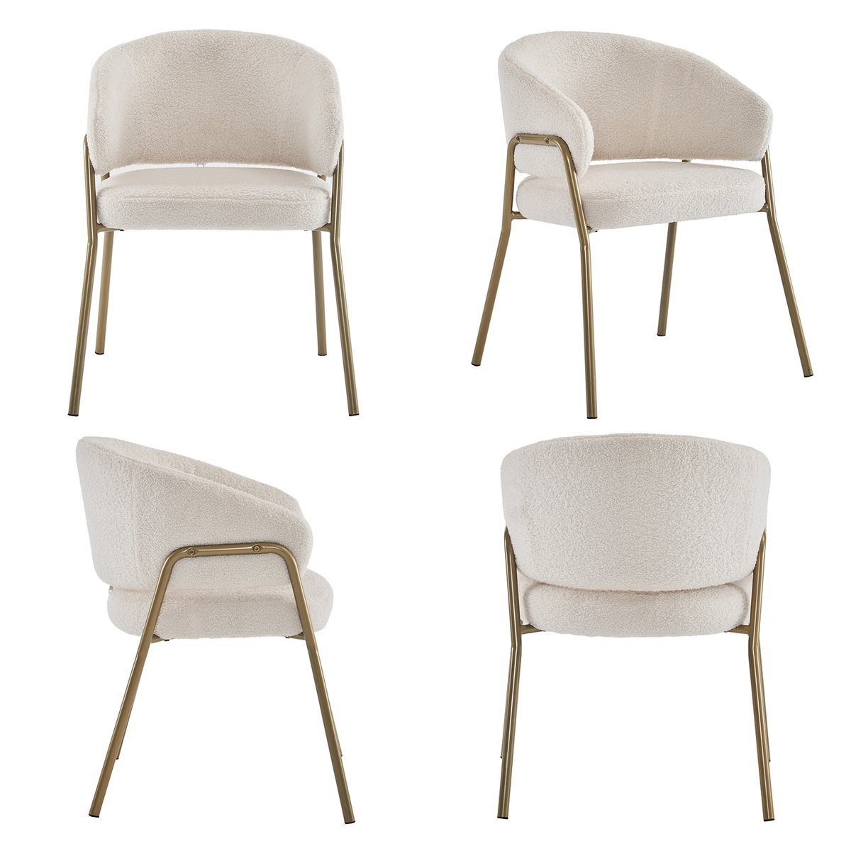 Chaise de salle à manger fauteuil modernes en bouclette, JERRIES blanc, MEUBLES COSY