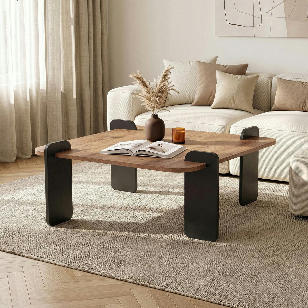 Table basse carrée en bois design MARFA pin, PIER IMPORT