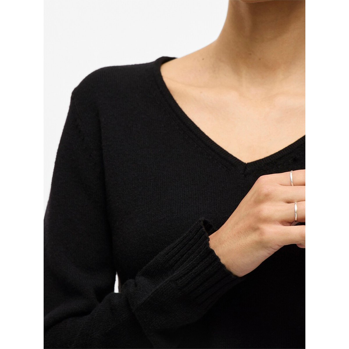 Trui met V-hals in fijn tricot zwart, VILA