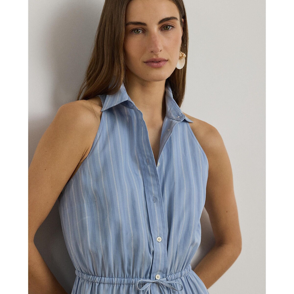 Langes, gestreiftes, ärmelloses Hemdblusenkleid blau/weiss gestreift, LAUREN RALPH LAUREN