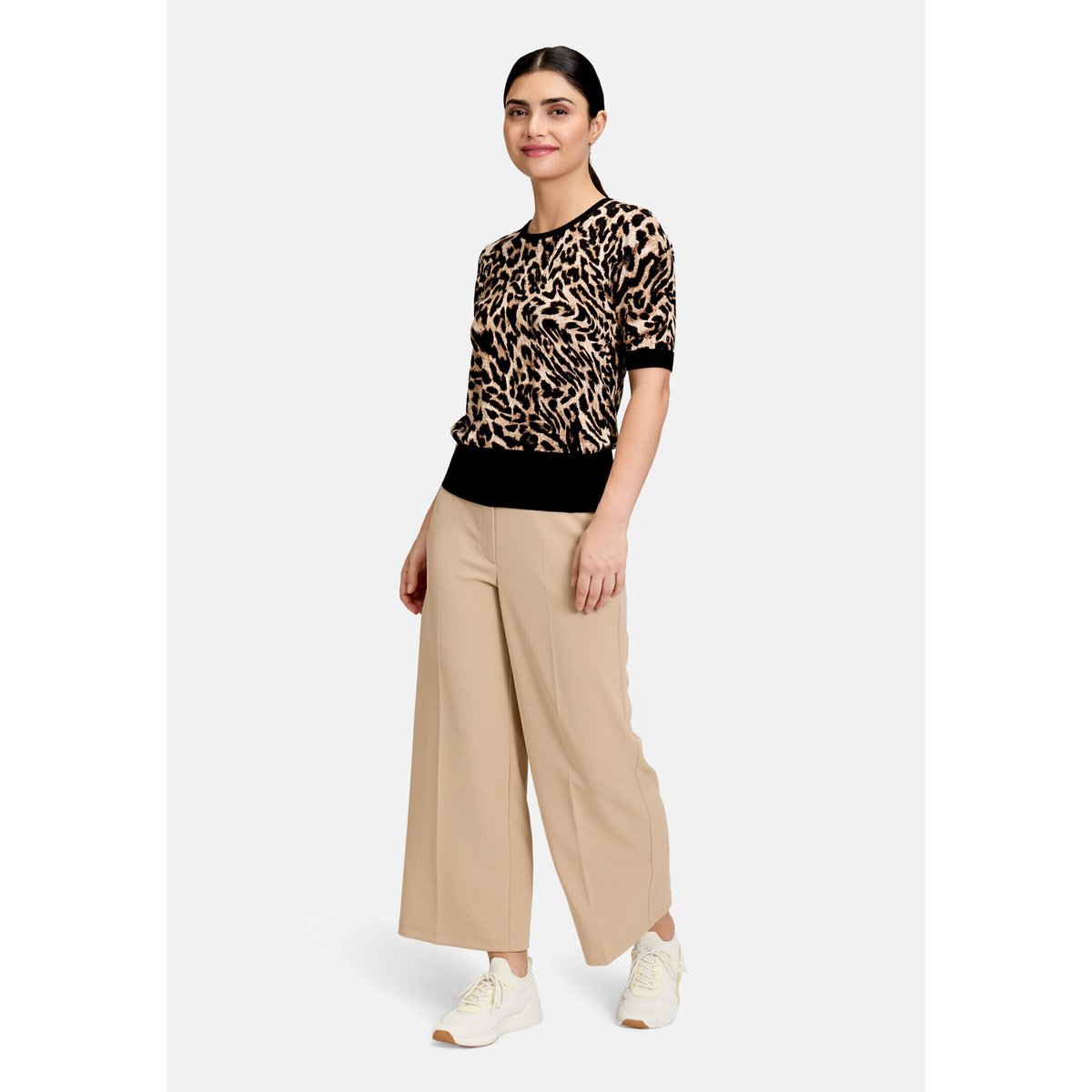 Pull-over en fine maille à imprimé animalier noir/beige, BETTY BARCLAY