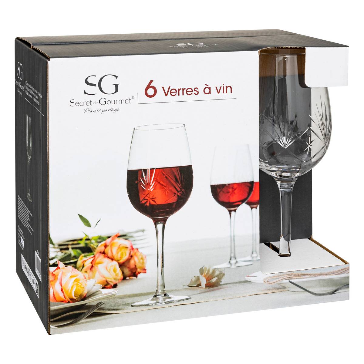 Lot de 6 verres à vin en verre 38 cl VICTORIA transparent, SECRET DE GOURMET
