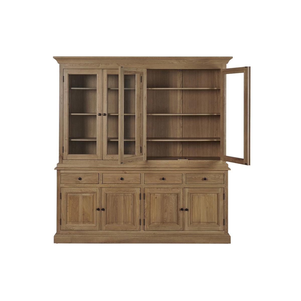 Buffet vaisselier en chêne 4 portes vitrées 4 tiroirs 4 portes bois - VICTORIA bois clair, HELLIN, DEPUIS 1862