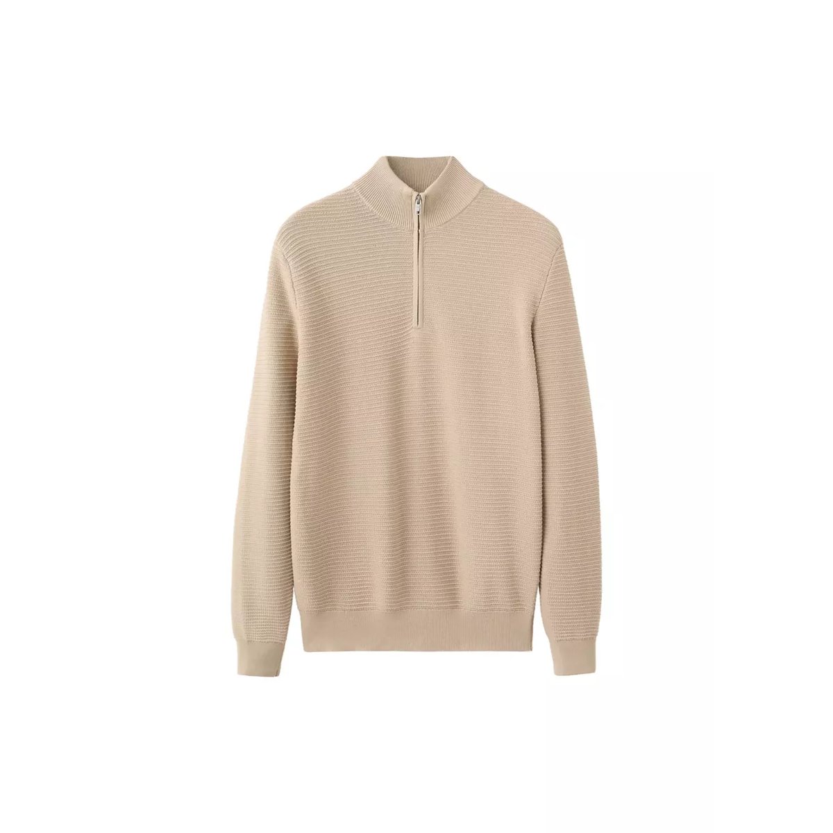 Pull-over coton col zippé beige, MANGO MAN