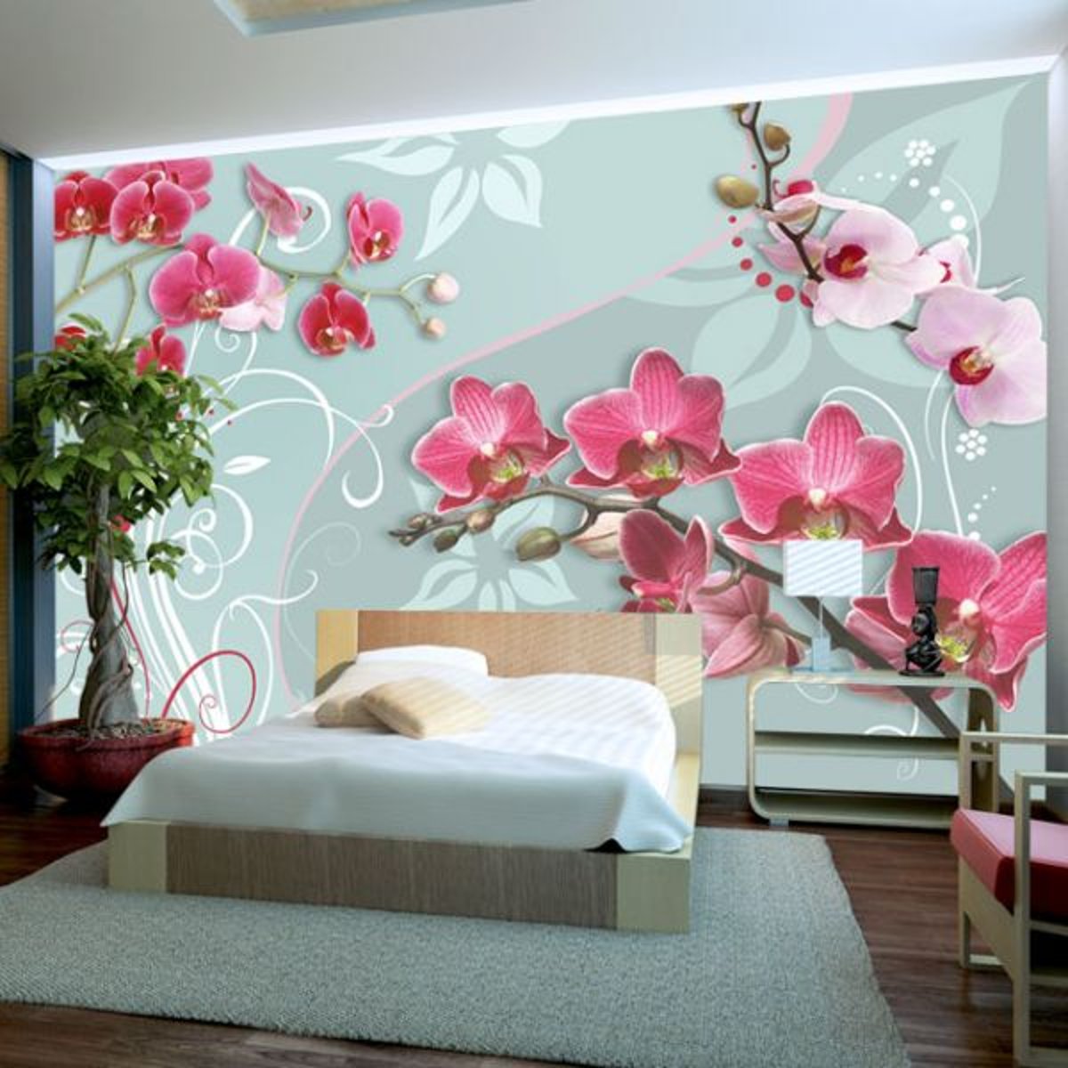 Papier peint intissé panoramique Fleurs Pink orchids - variation II blanc, EDEN