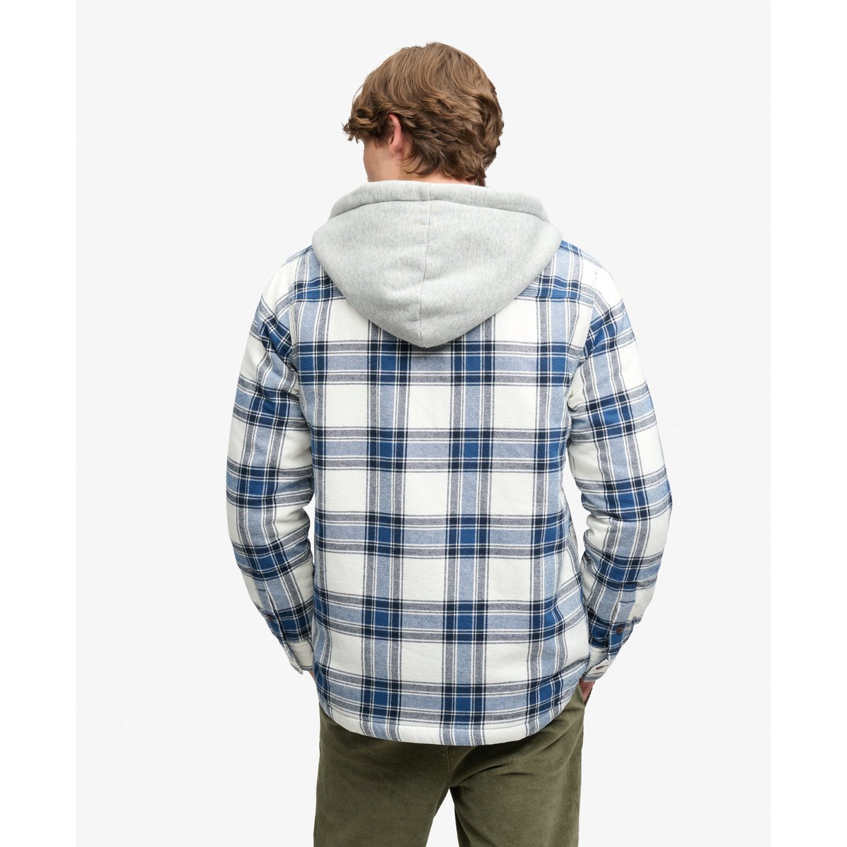 Surchemise à capuche doublée Borg carreaux worker blanc, SUPERDRY