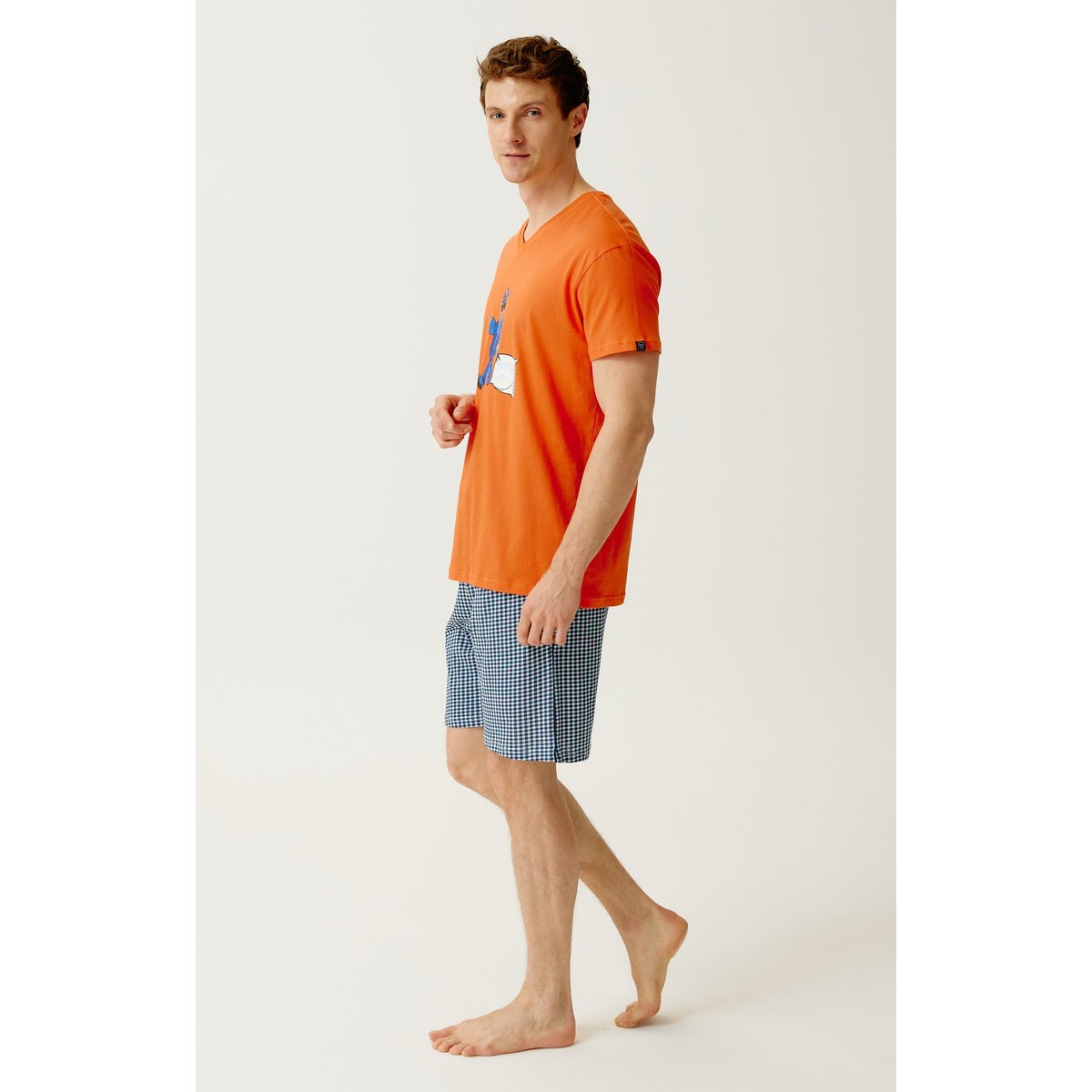 Pyjashort en jersey de coton léger imprimé Pilote de lit marine, ARTHUR