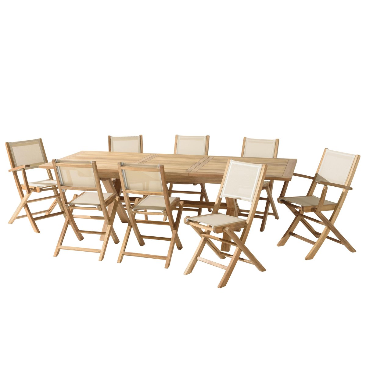 Ensemble de repas de jardin en teck table extensible et 8 chaises ALERIA bois naturel, PIER IMPORT
