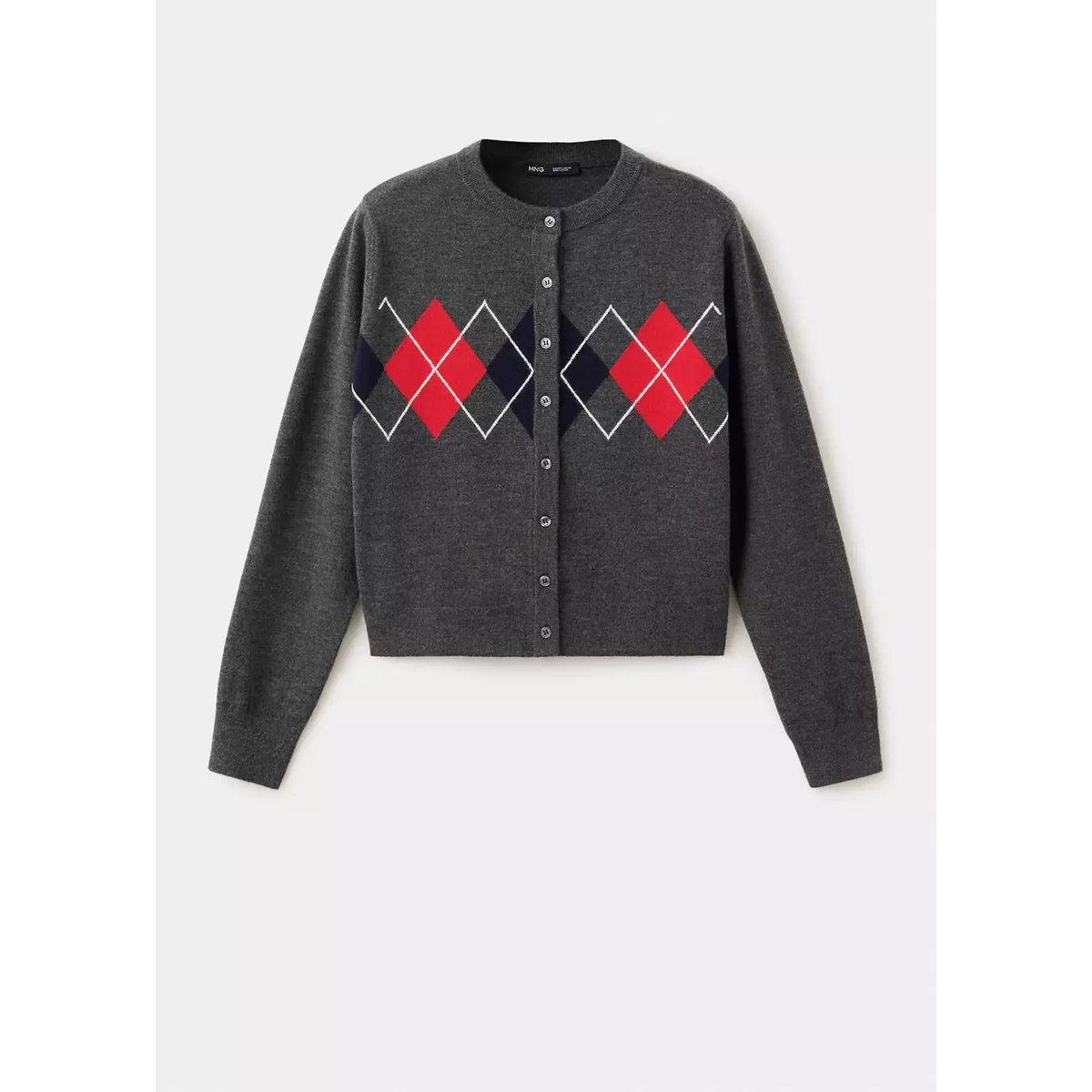Cardigan losanges boutons gris chiné moyen, MANGO