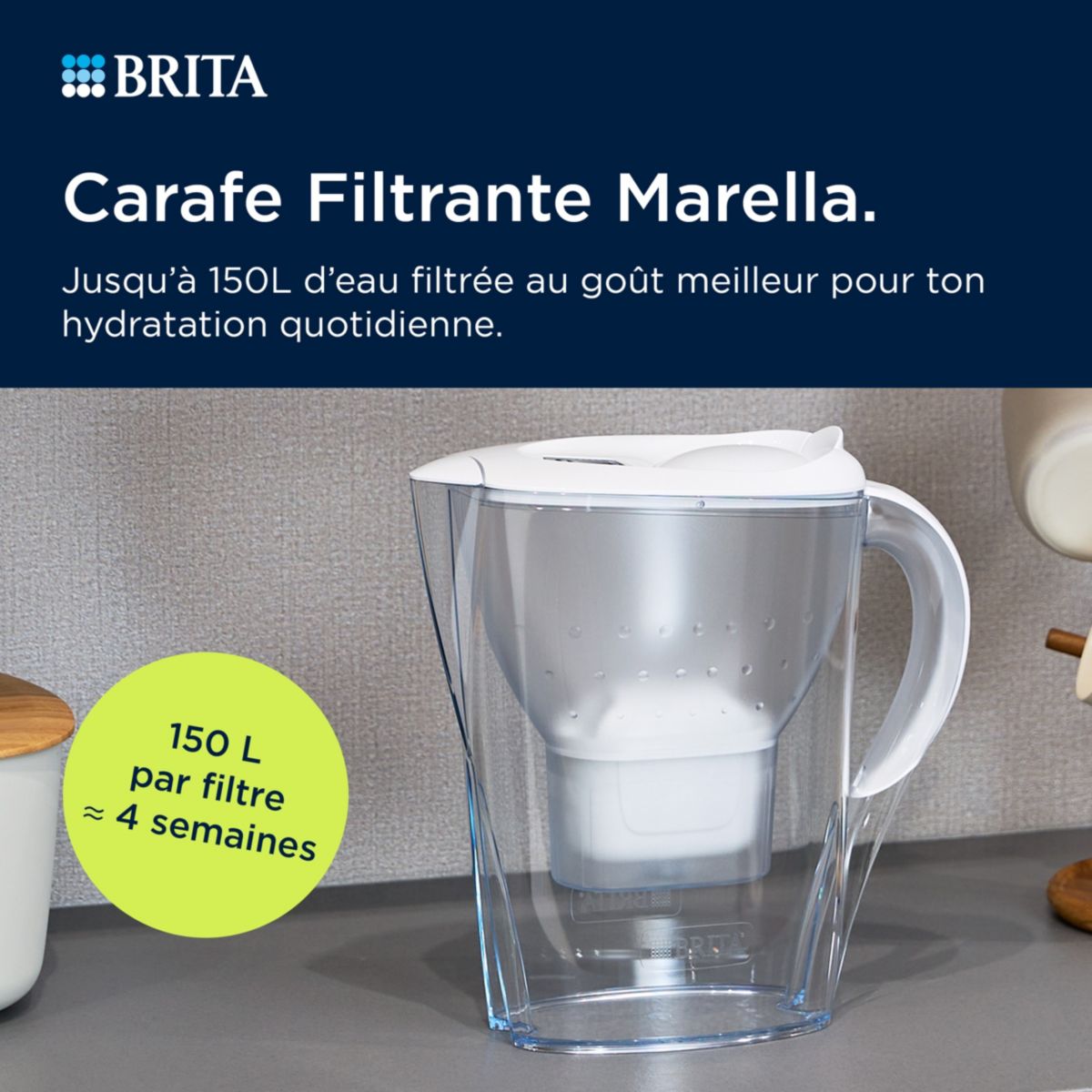 Carafe filtrante Marella blanc + 1 cartouche Maxtra Pro blanc, BRITA
