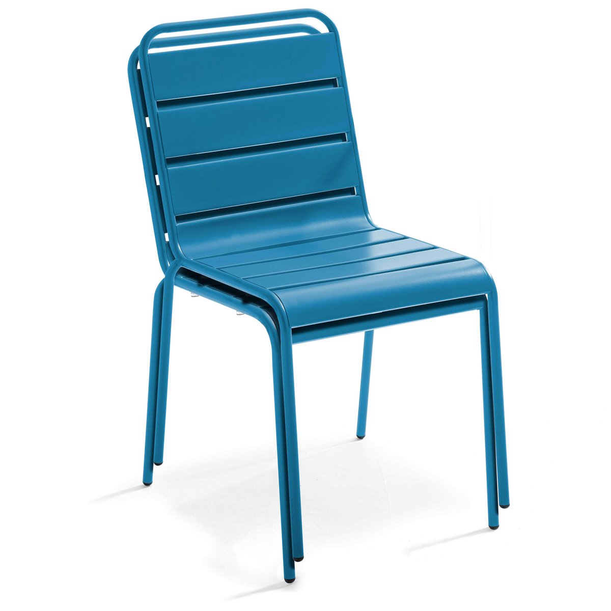 Salon de jardin table carrée et 8 chaises en métal, PALAVAS bleu pacific, OVIALA