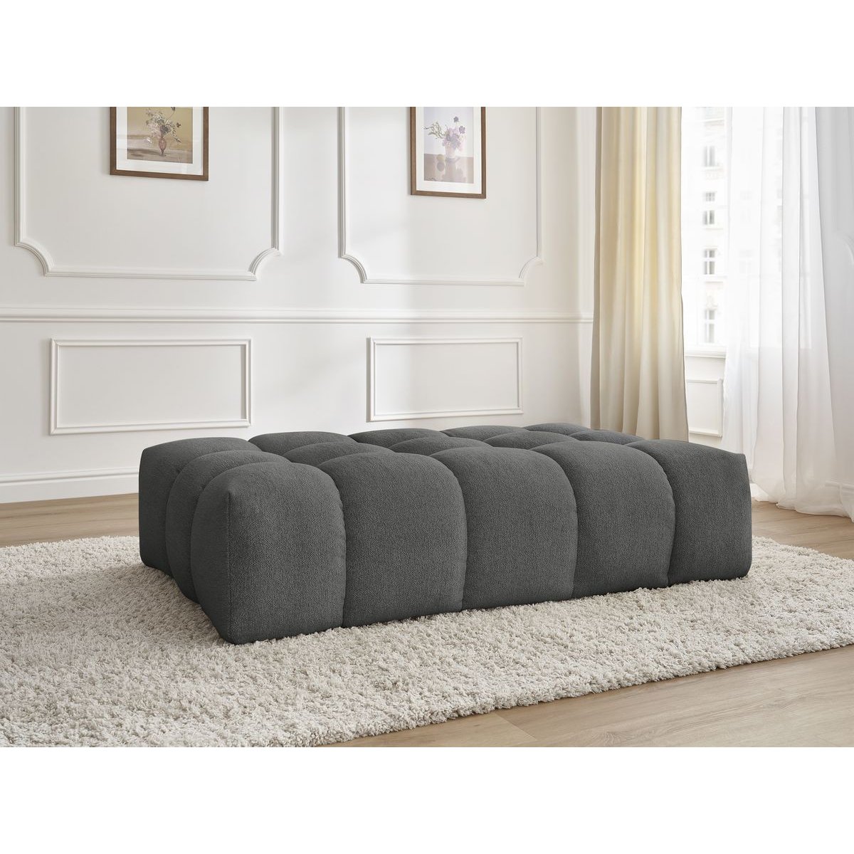 Pouf tissu chiné, EVEREST gris foncé, BOBOCHIC